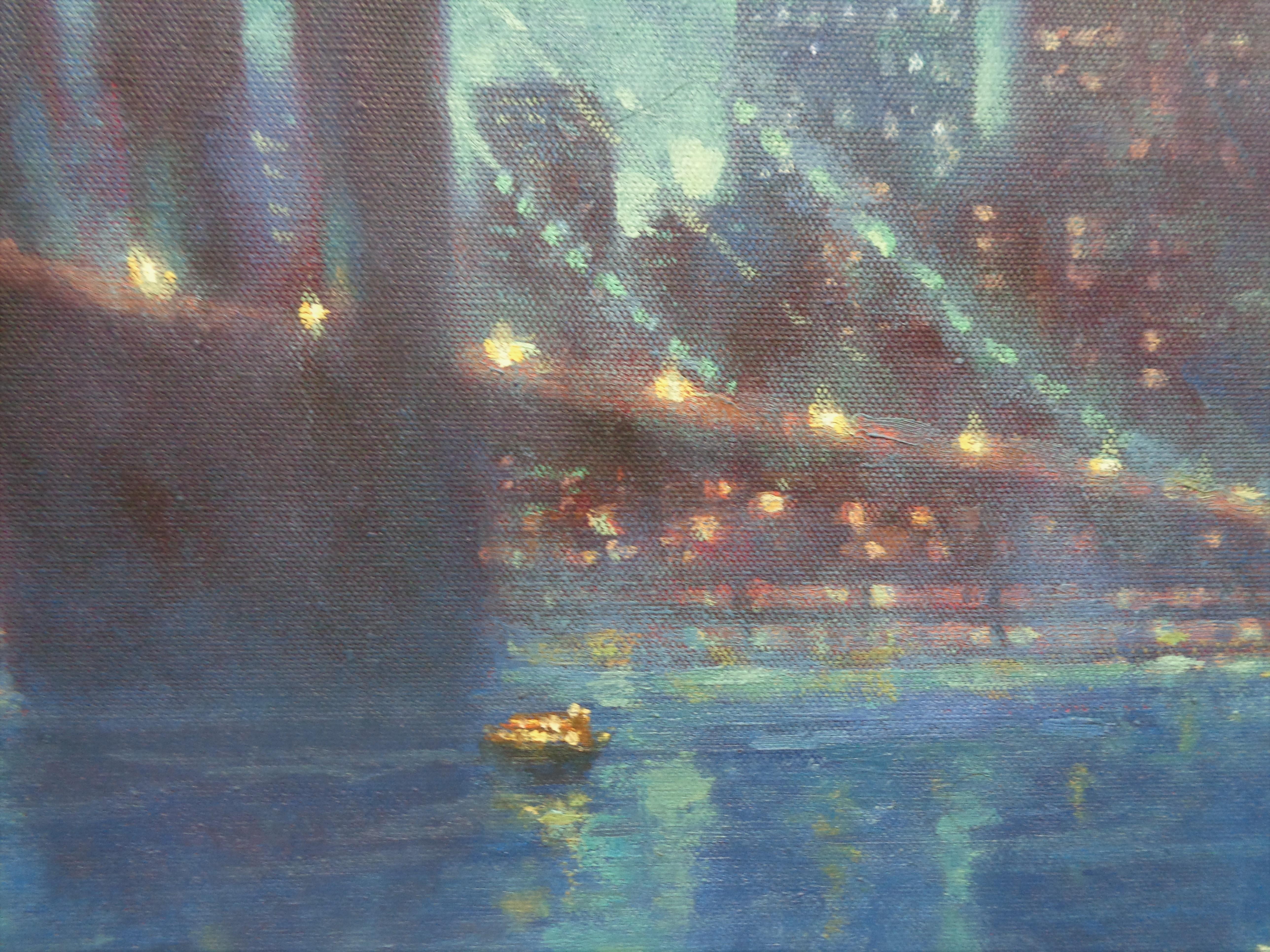 Peinture à l'huile de Michael Budden représentant le pont de Brooklyn et la tour Freedom à New York en vente 5