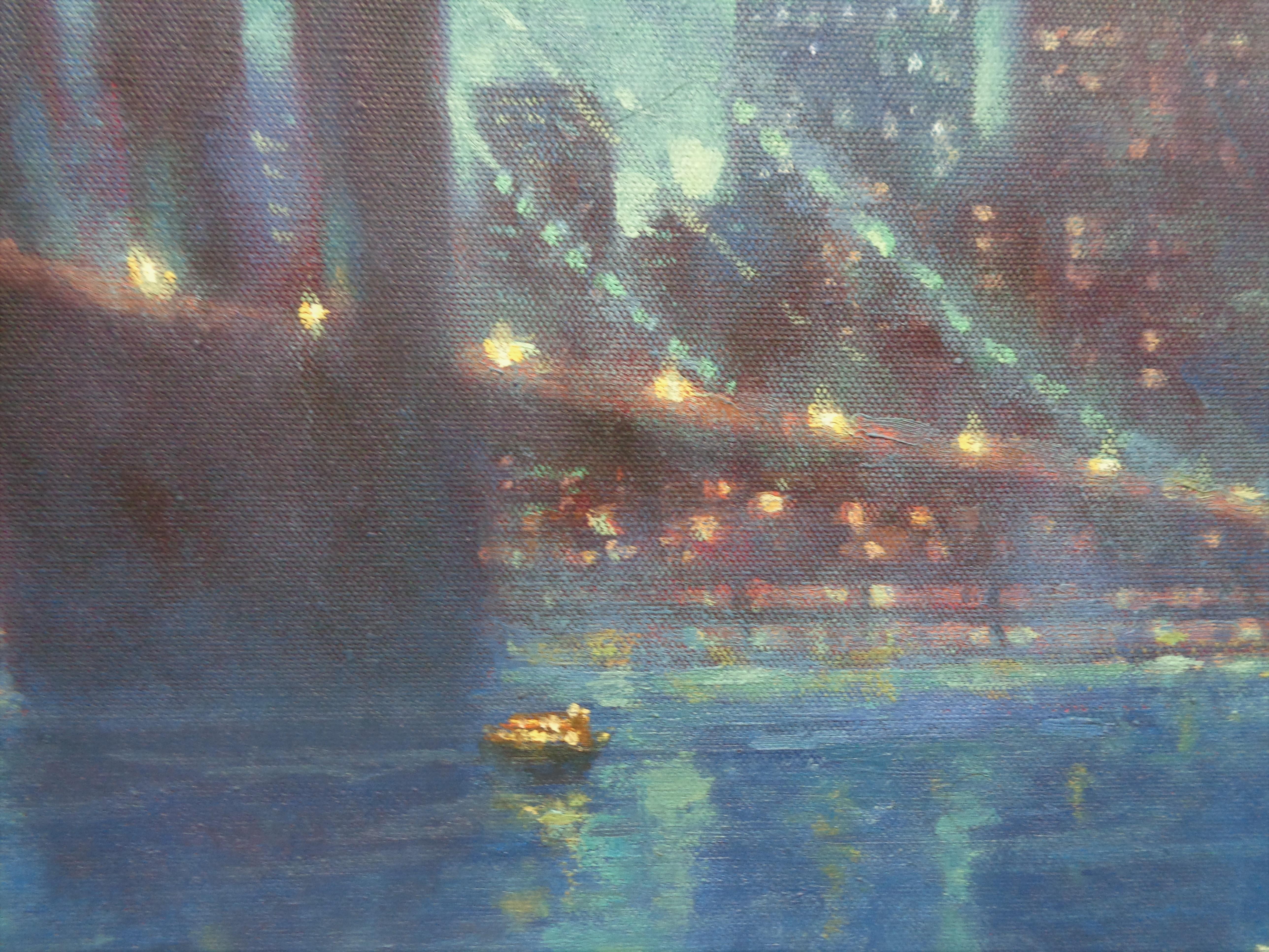 New York City Brooklyn Bridge & Freedom Tower Oil Painting by Michael Budden For Sale 5