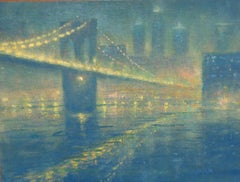 New York City Brooklyn Bridge Oil Painting Michael Budden  Foggy Evening