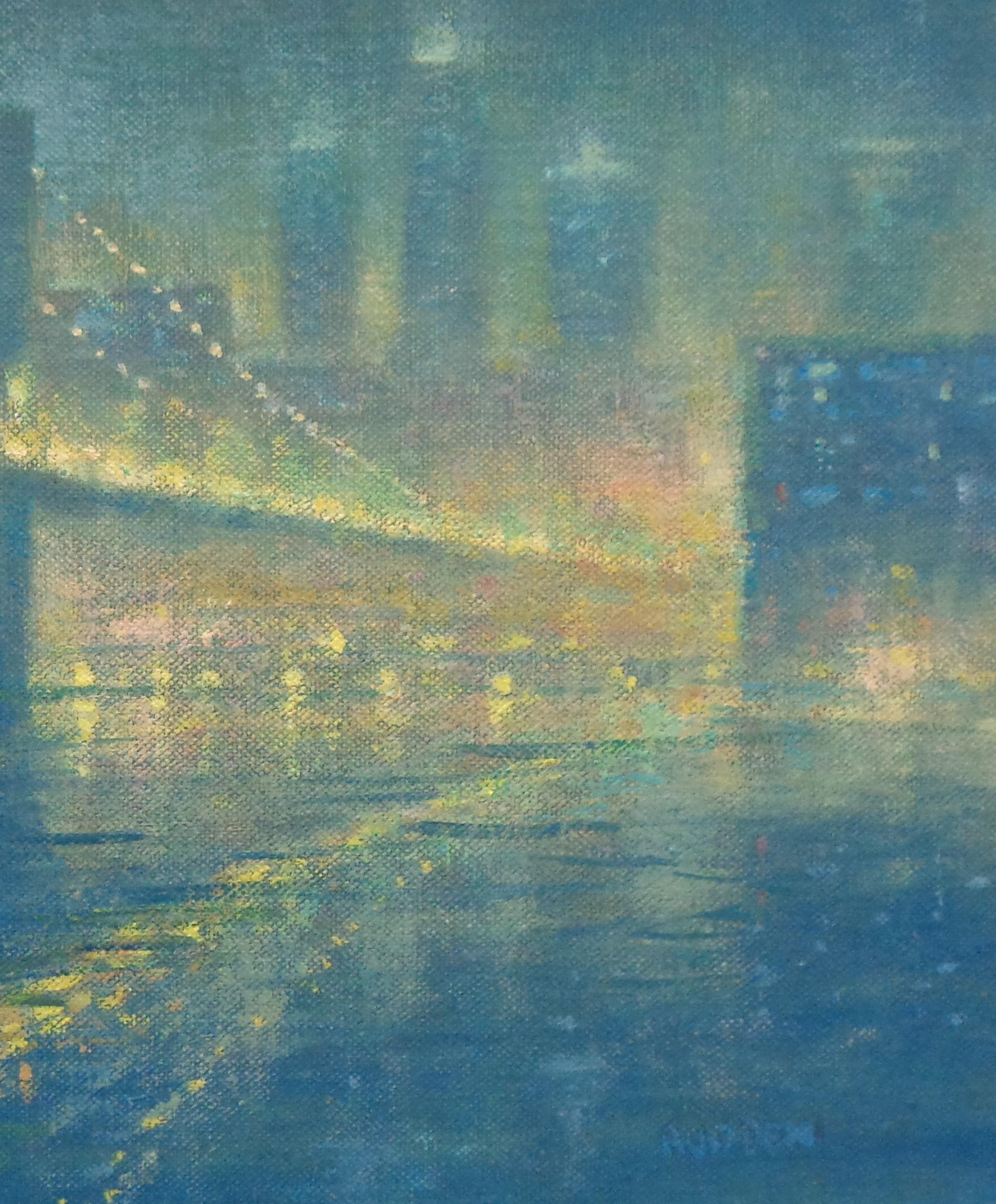  New York City Brooklyn Bridge Oil Painting Michael Budden  Foggy Evening 1