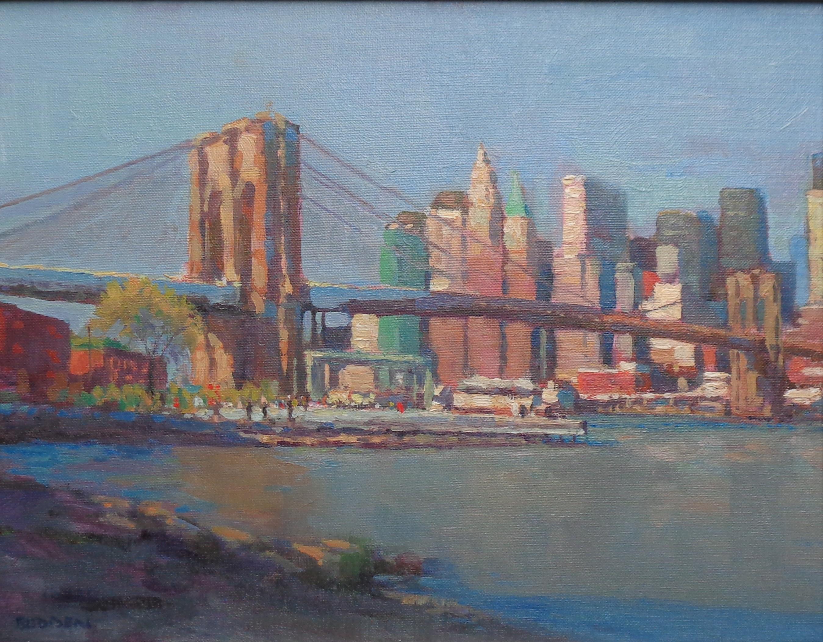 New York City Ponte di Brooklyn PLein Air Painting Michael Budden in vendita 1