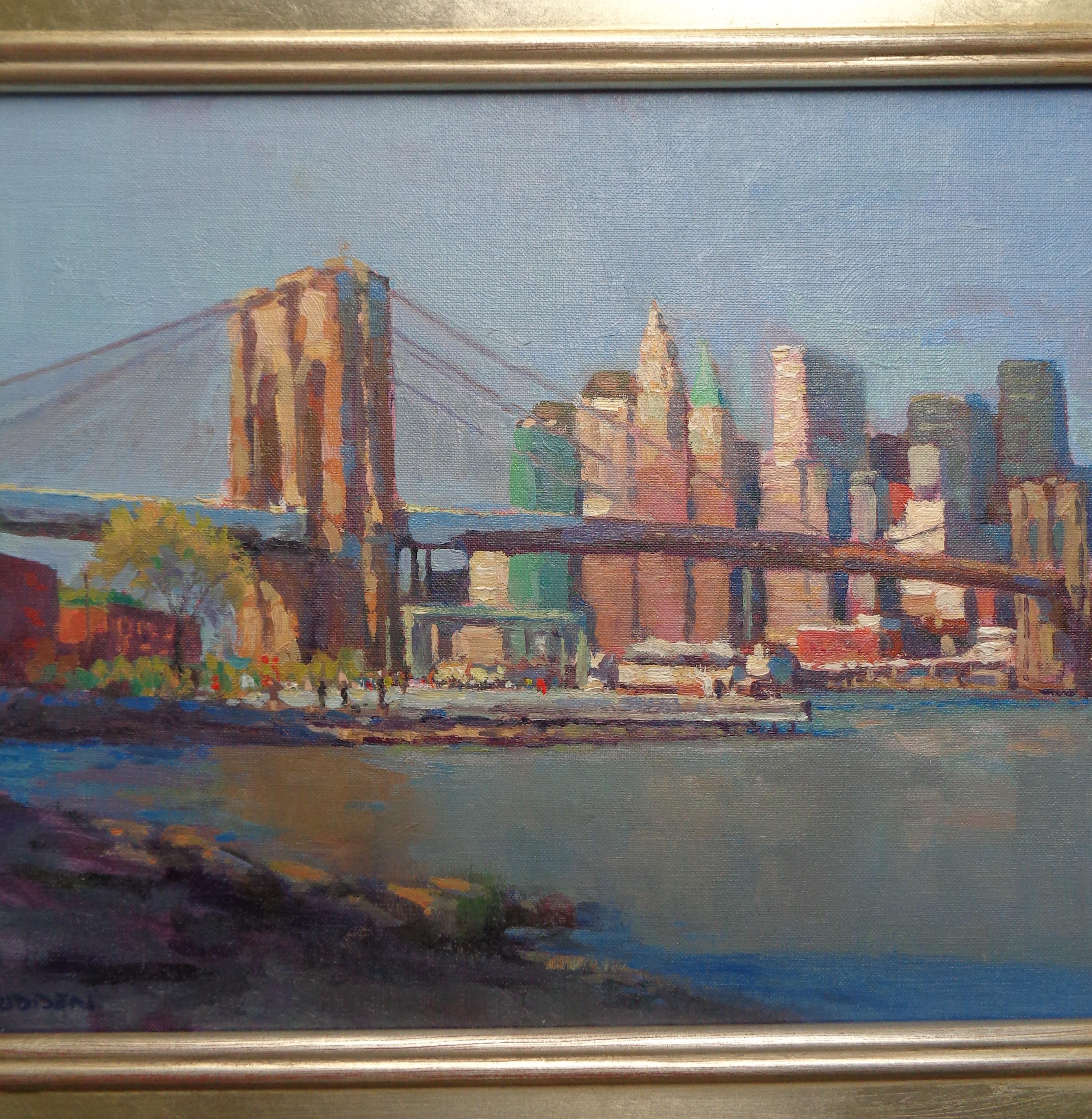 New York City Ponte di Brooklyn PLein Air Painting Michael Budden in vendita 3