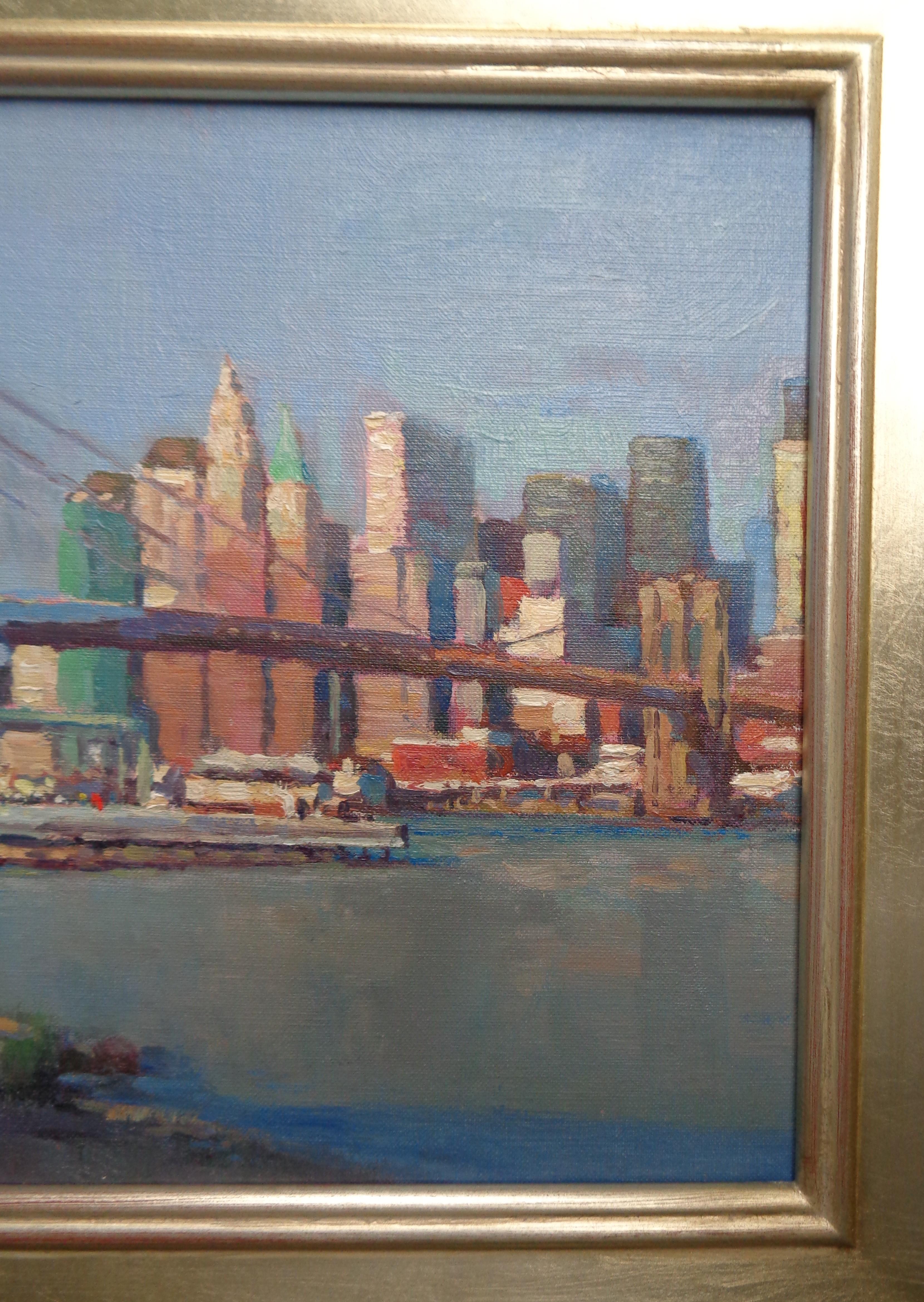 New York City Brooklyn Bridge PLein Air, Gemälde Michael Budden im Angebot 4