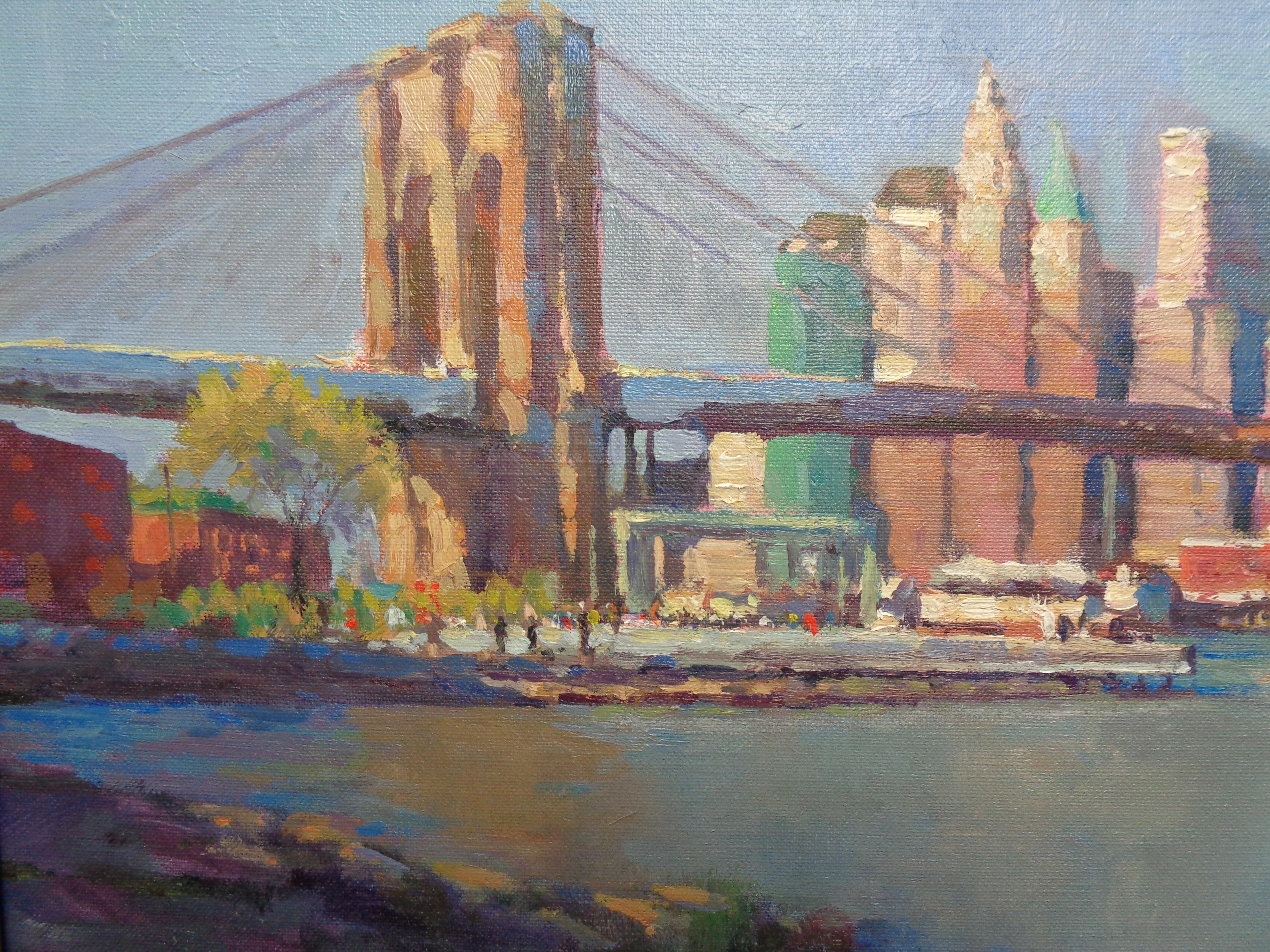 New York City Brooklyn Bridge PLein Air, Gemälde Michael Budden im Angebot 5