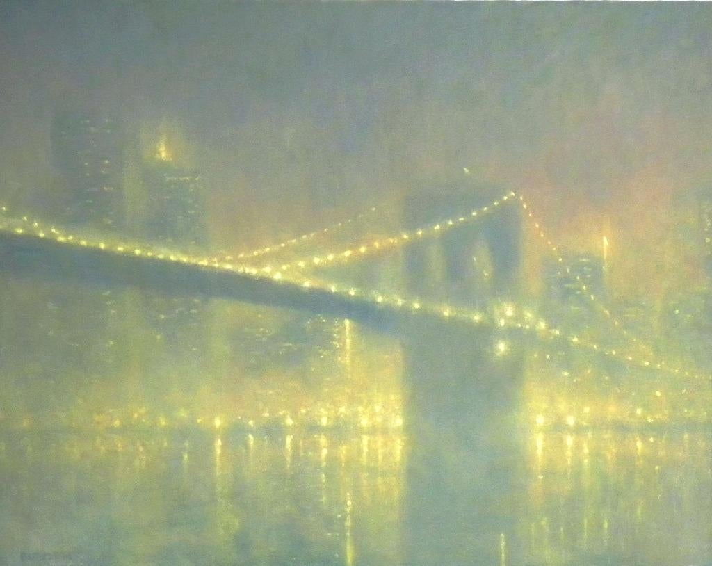 Nueva York Puente de Brooklyn Pintura ganadora del premio Salmagundi Michael Budden en venta 1
