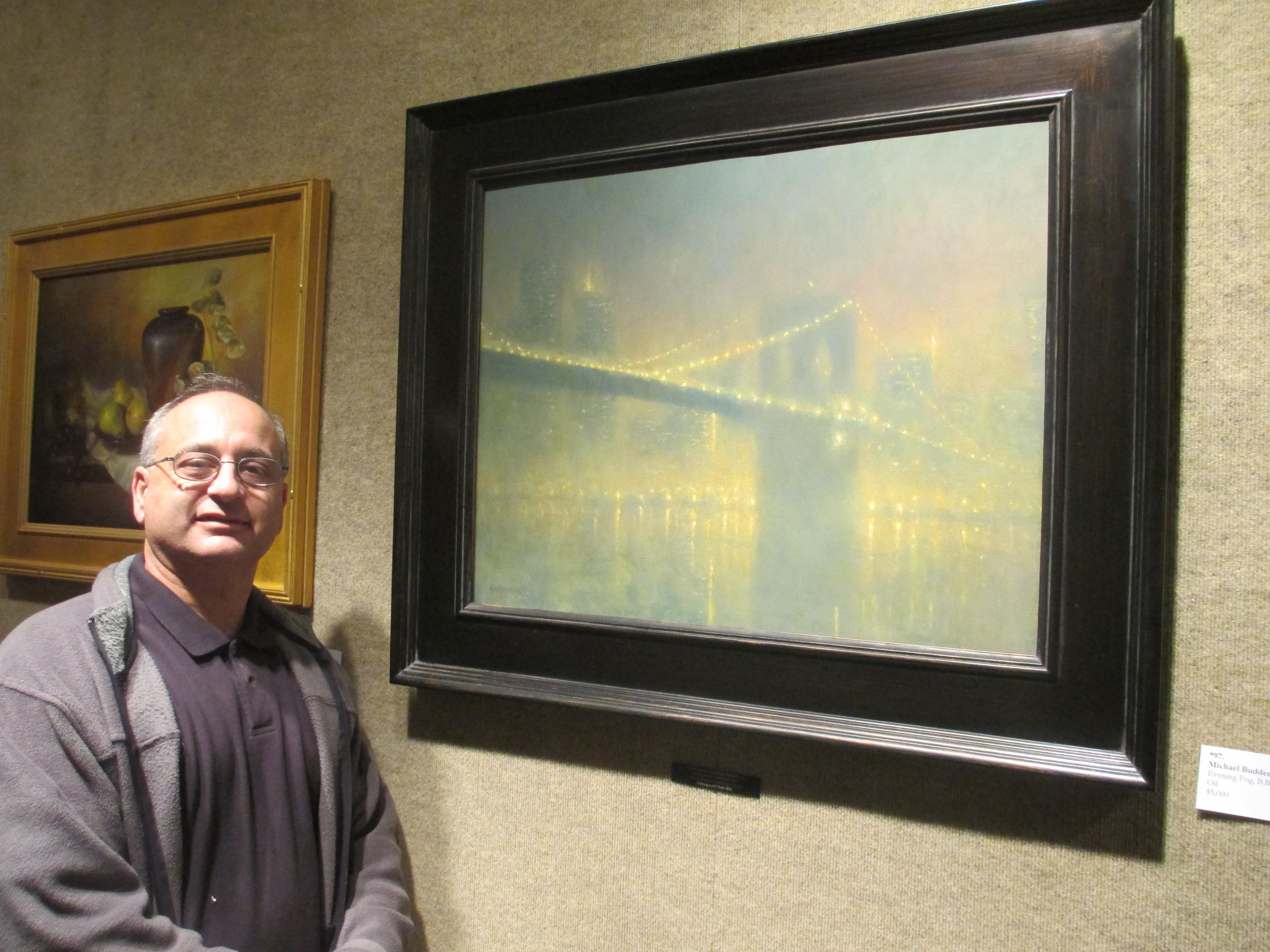 Nueva York Puente de Brooklyn Pintura ganadora del premio Salmagundi Michael Budden en venta 4