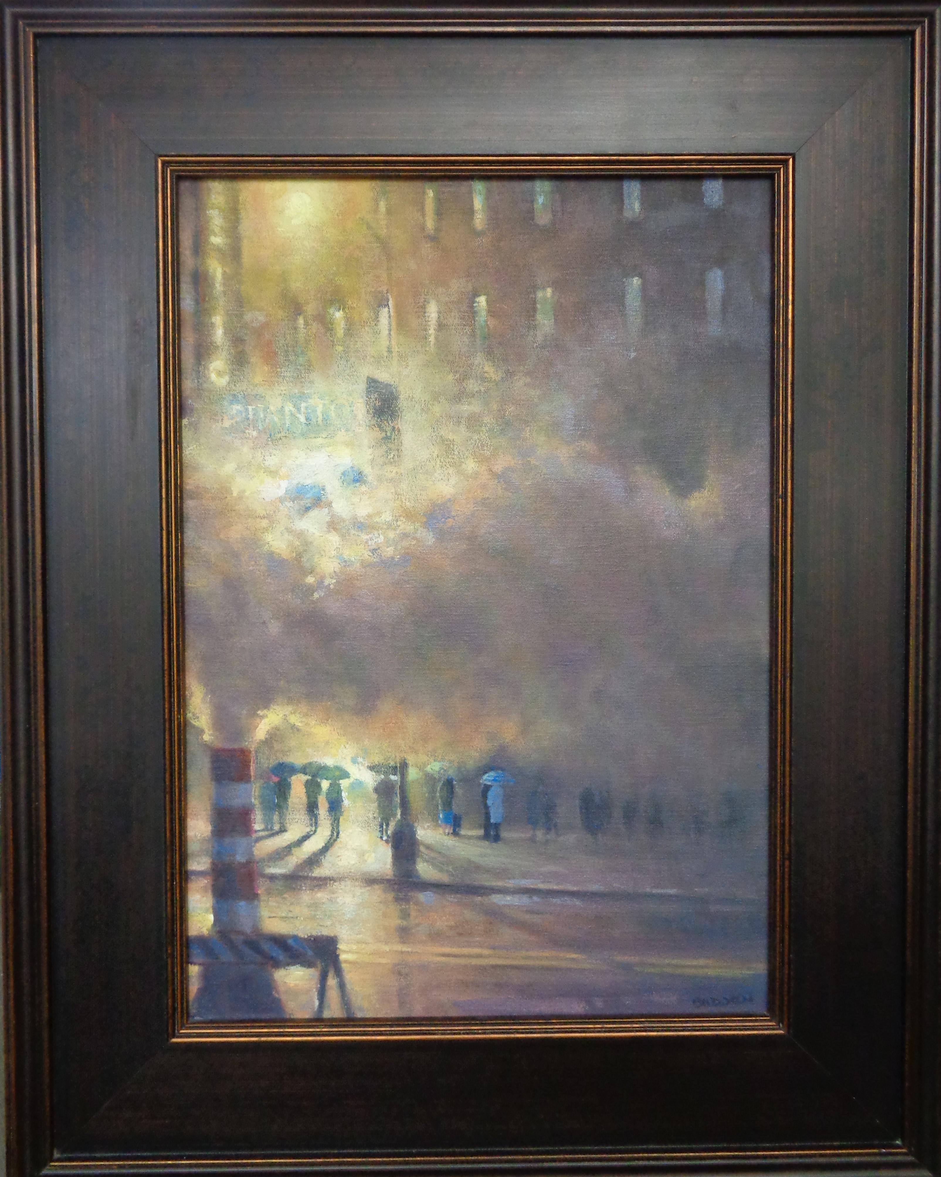  Fantasma místico es una pintura al óleo sobre panel de lienzo del galardonado artista contemporáneo Michael Budden. Es una "obra" de "drama" que se desarrolla mientras los espectadores hacen cola en una lluviosa tarde neoyorquina esperando el