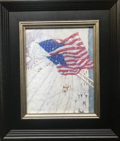 New York City Flags Original Winter Cityscape Urban Painting by Michael Budden