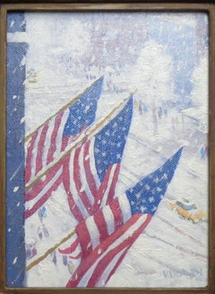 Des drapeaux de la ville de New York paysage urbain à l'huile de Michael Budden