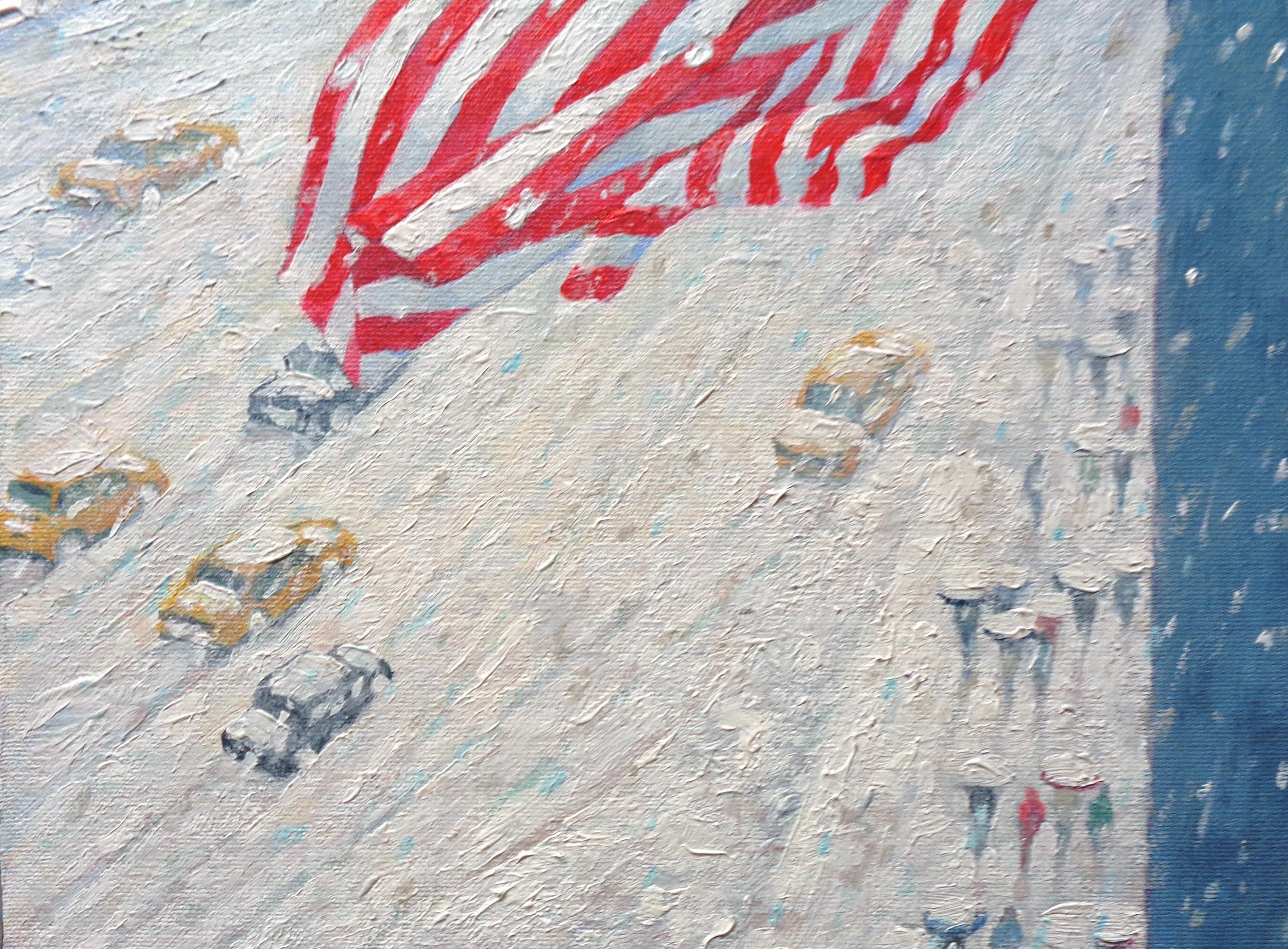 New York City Flags Winter Cityscape Urban Oil Painting by Michael Budden For Sale 3