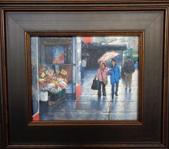 New York City Flower Market Spring Shower Oil Painting Michael Budden
