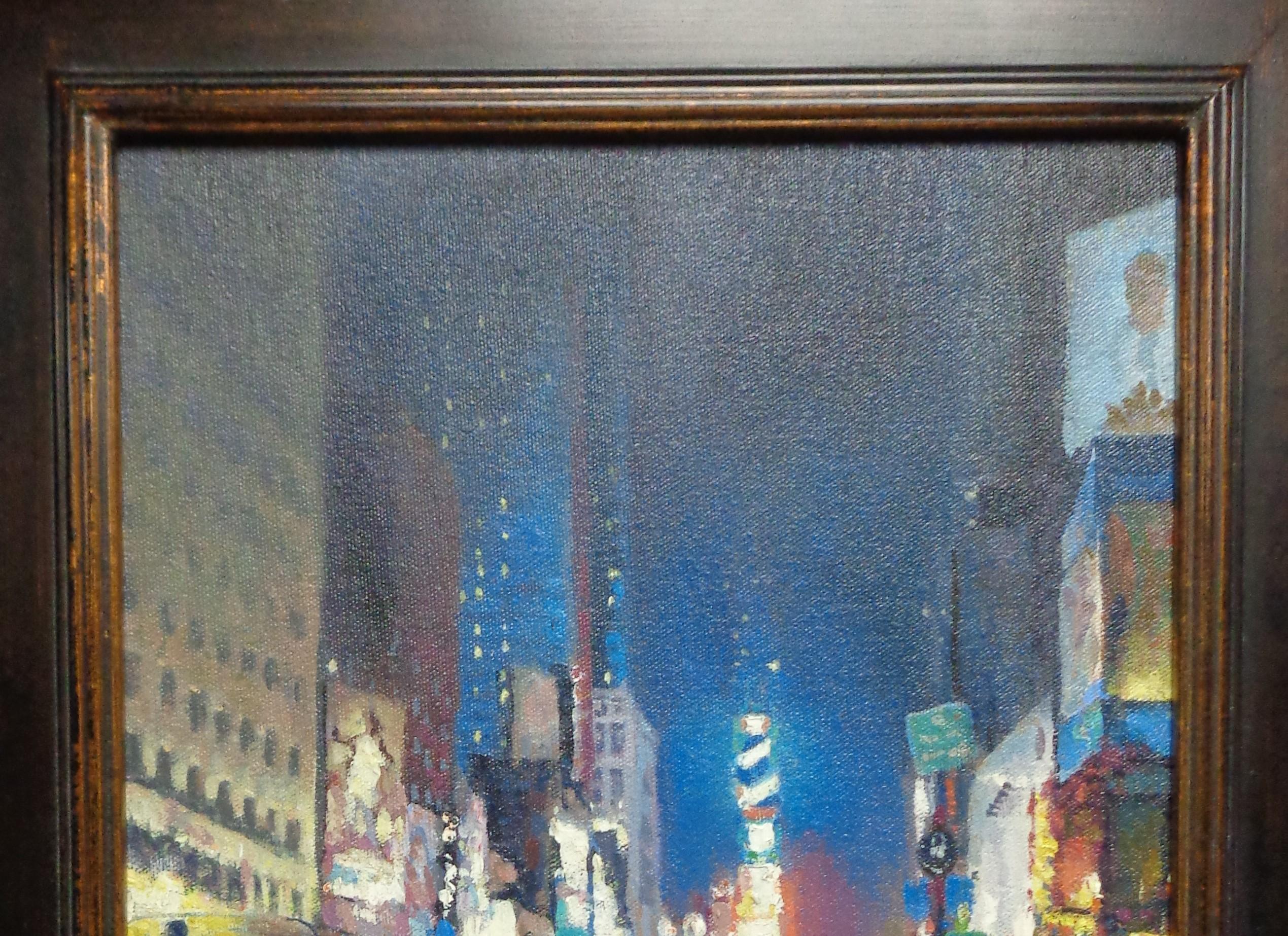 Nocturne, Ölgemälde, Michael Budden, Times Square, New York City im Angebot 1