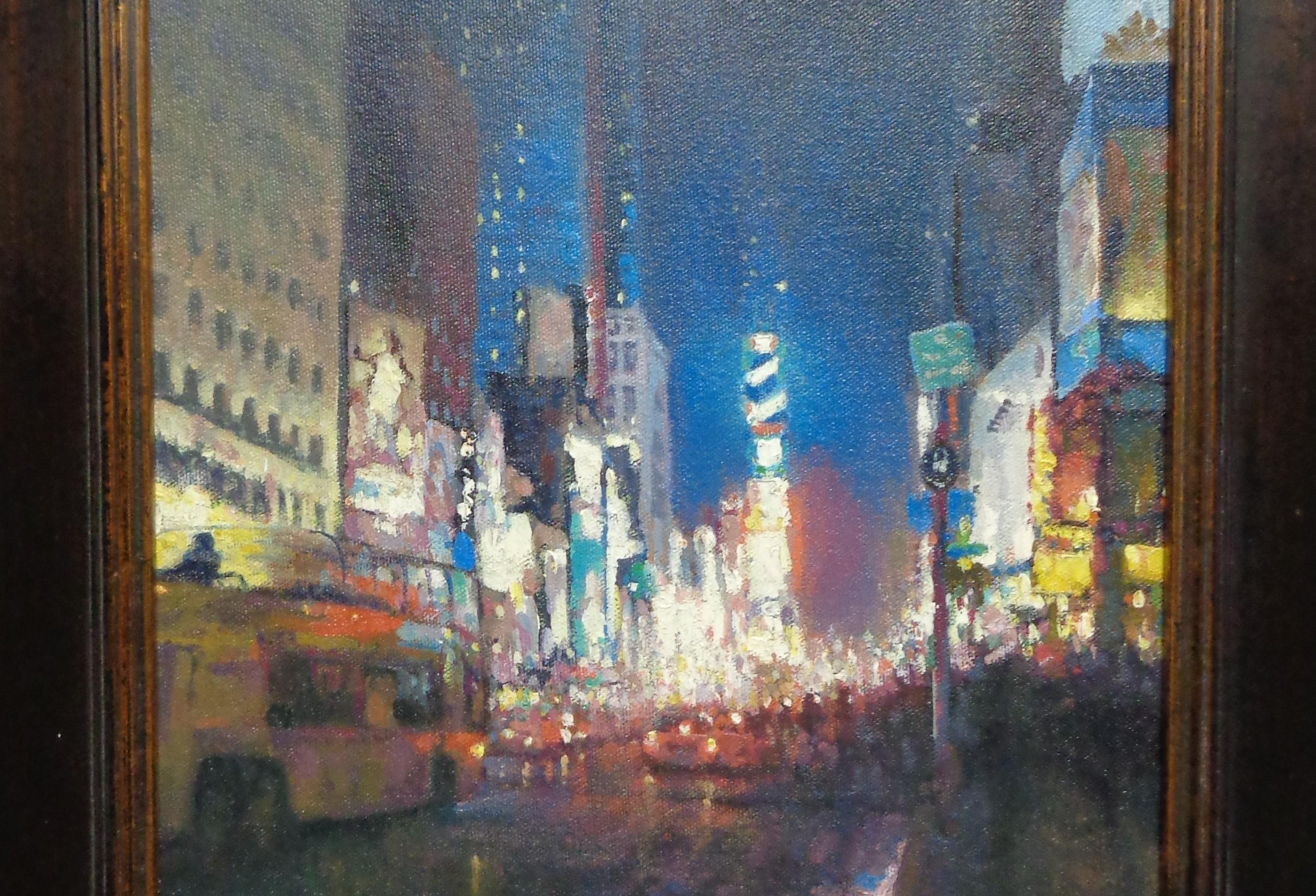  New York City Nocturne Oil Painting Michael Budden Times Square For Sale 2
