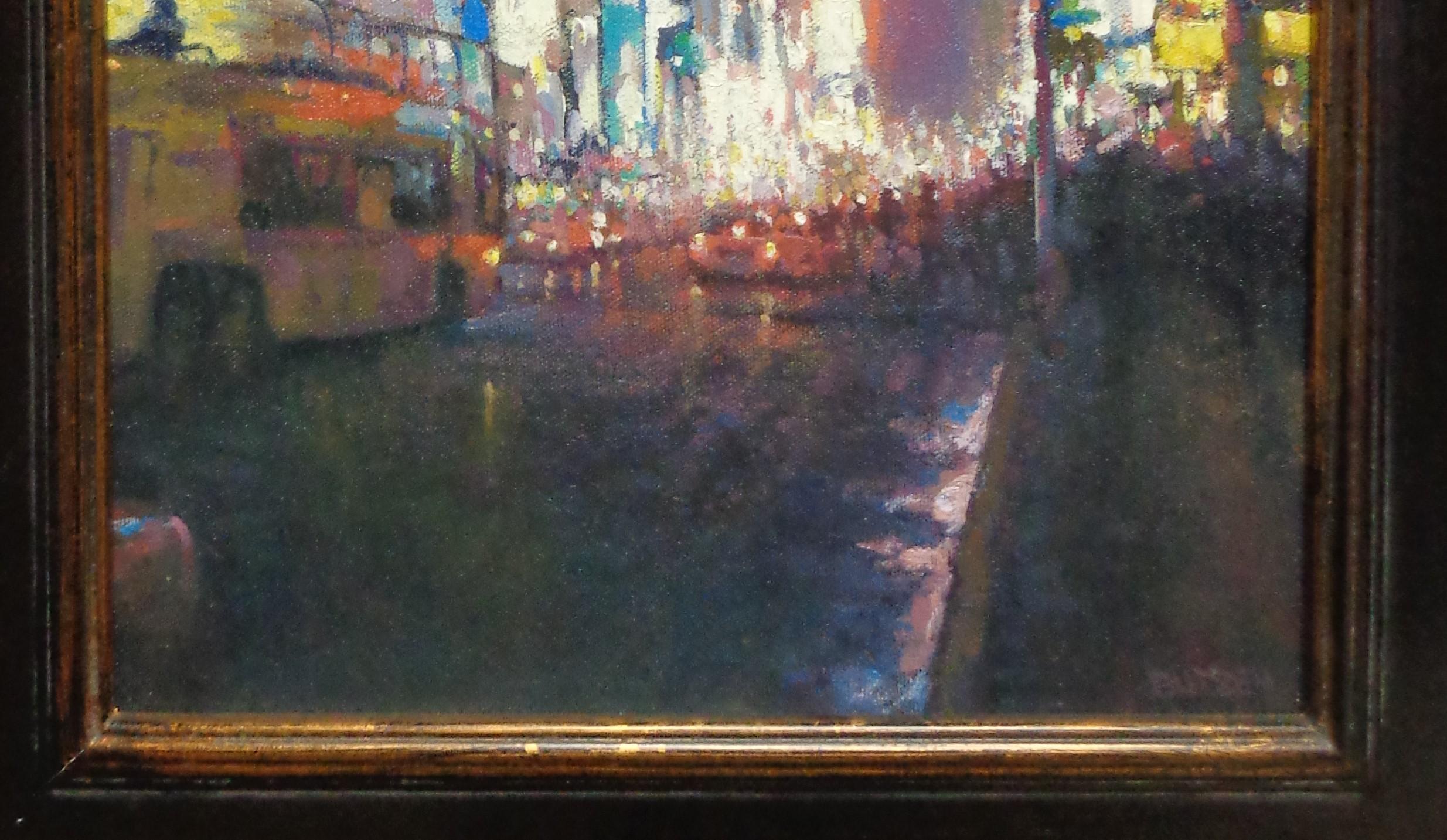 Nocturne, Ölgemälde, Michael Budden, Times Square, New York City im Angebot 3