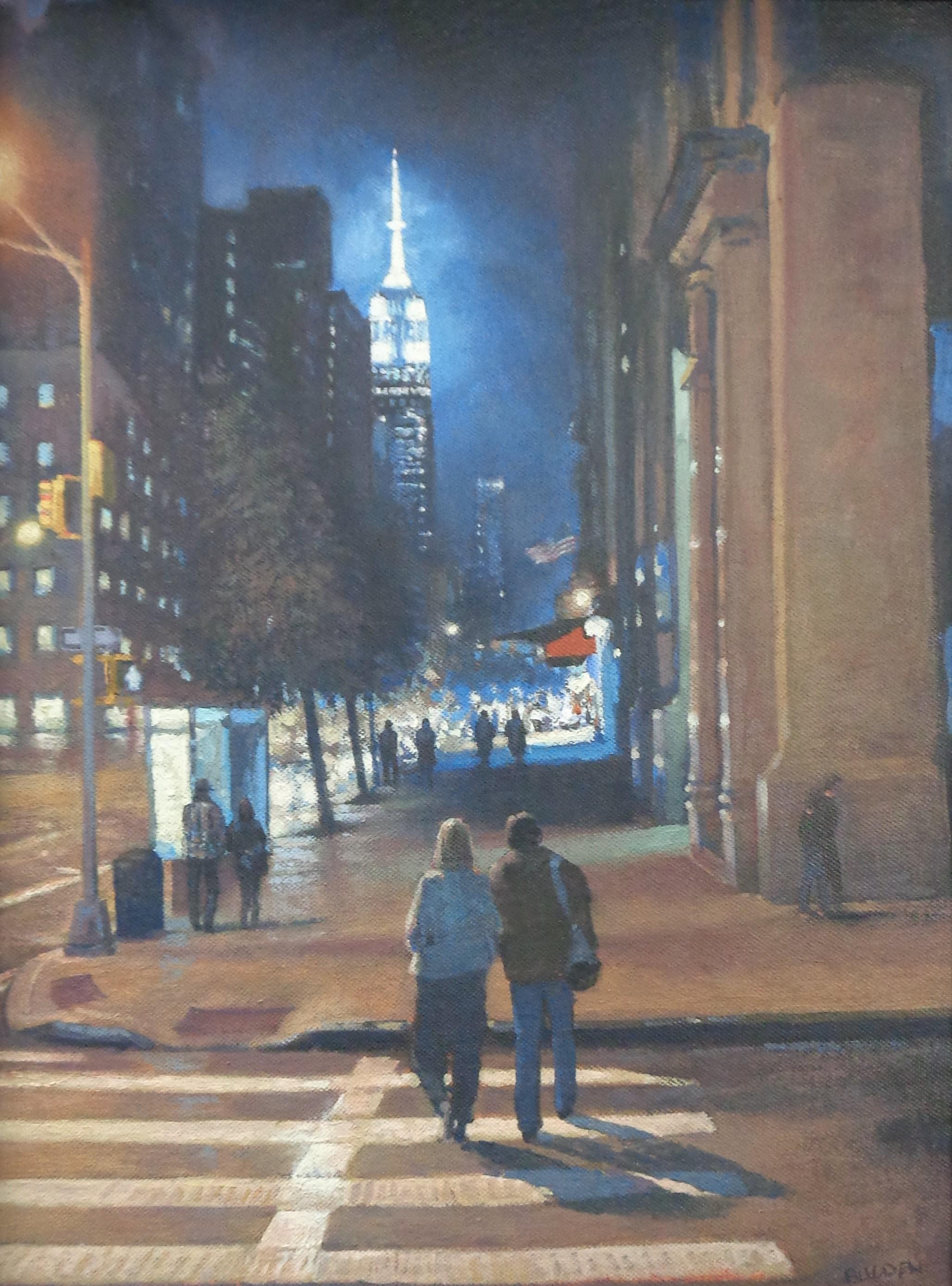 New York City Nocturne Painting Michael Budden Empire Evening For Sale 1