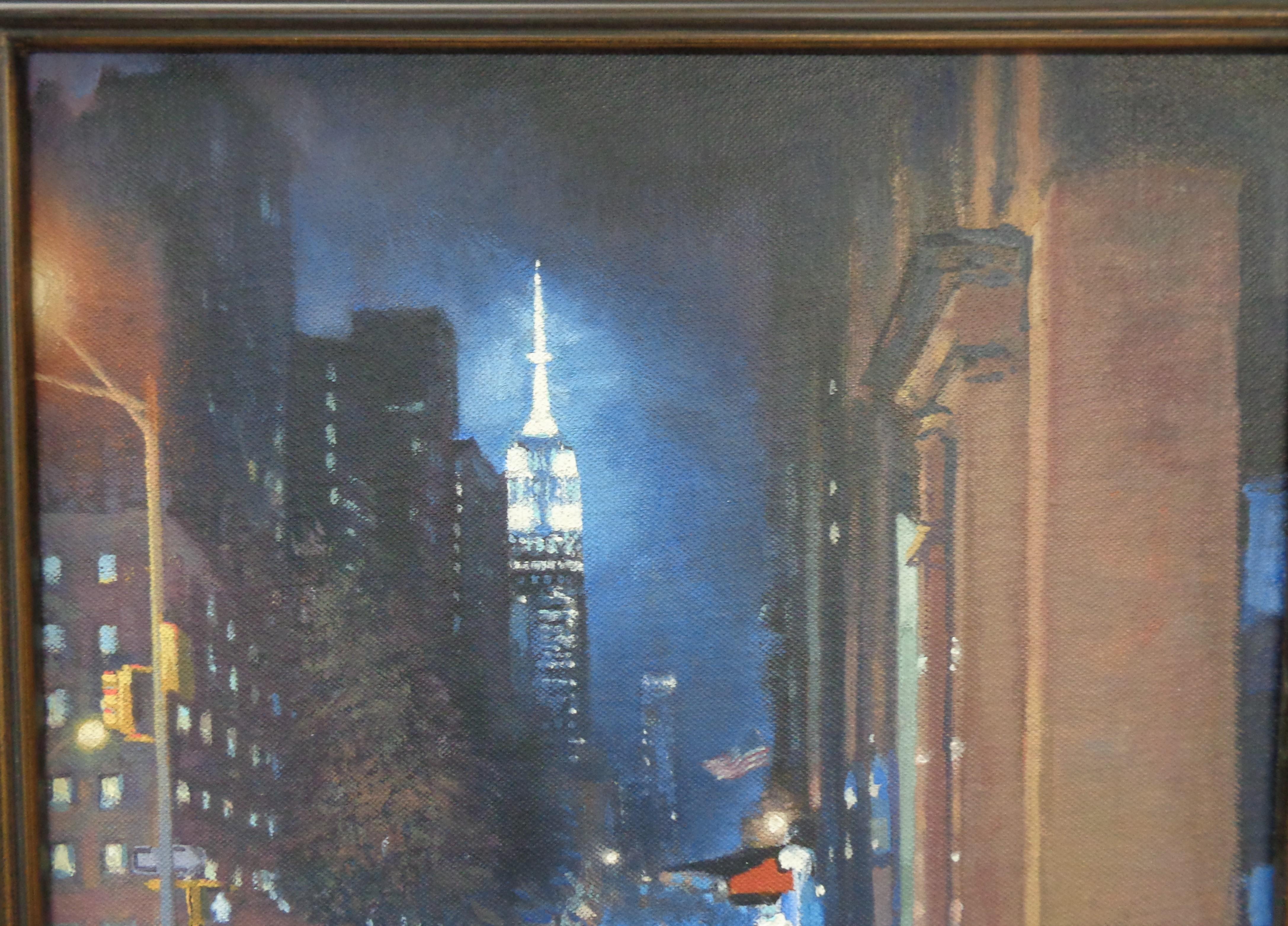  New York City Nocturne Painting Michael Budden Empire Evening For Sale 2