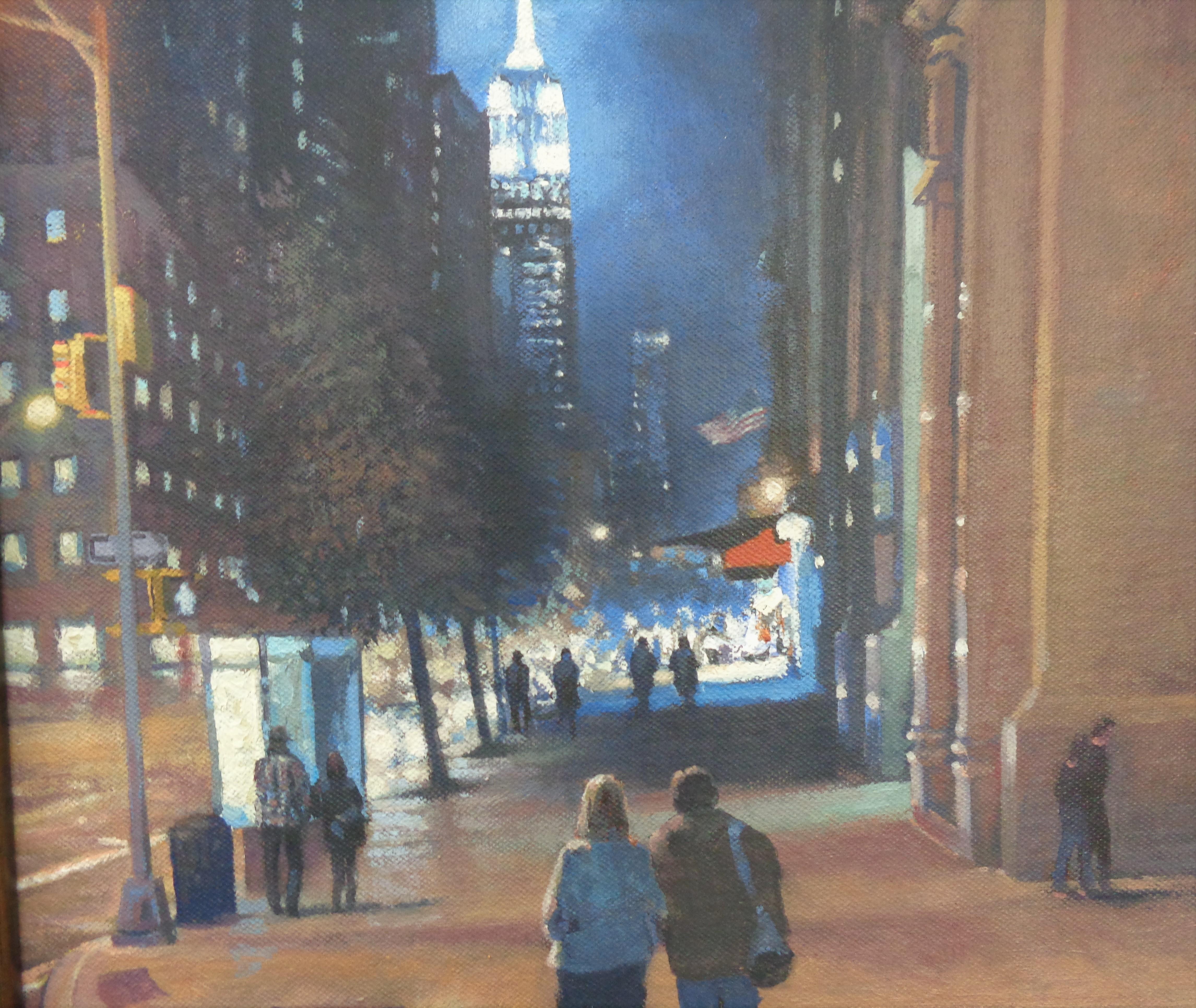  New York City Nocturne Painting Michael Budden Empire Evening For Sale 3
