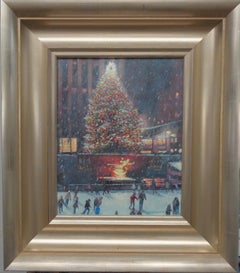  New York City Nocturne Painting Michael Budden Rockefeller Ice Skating Snow