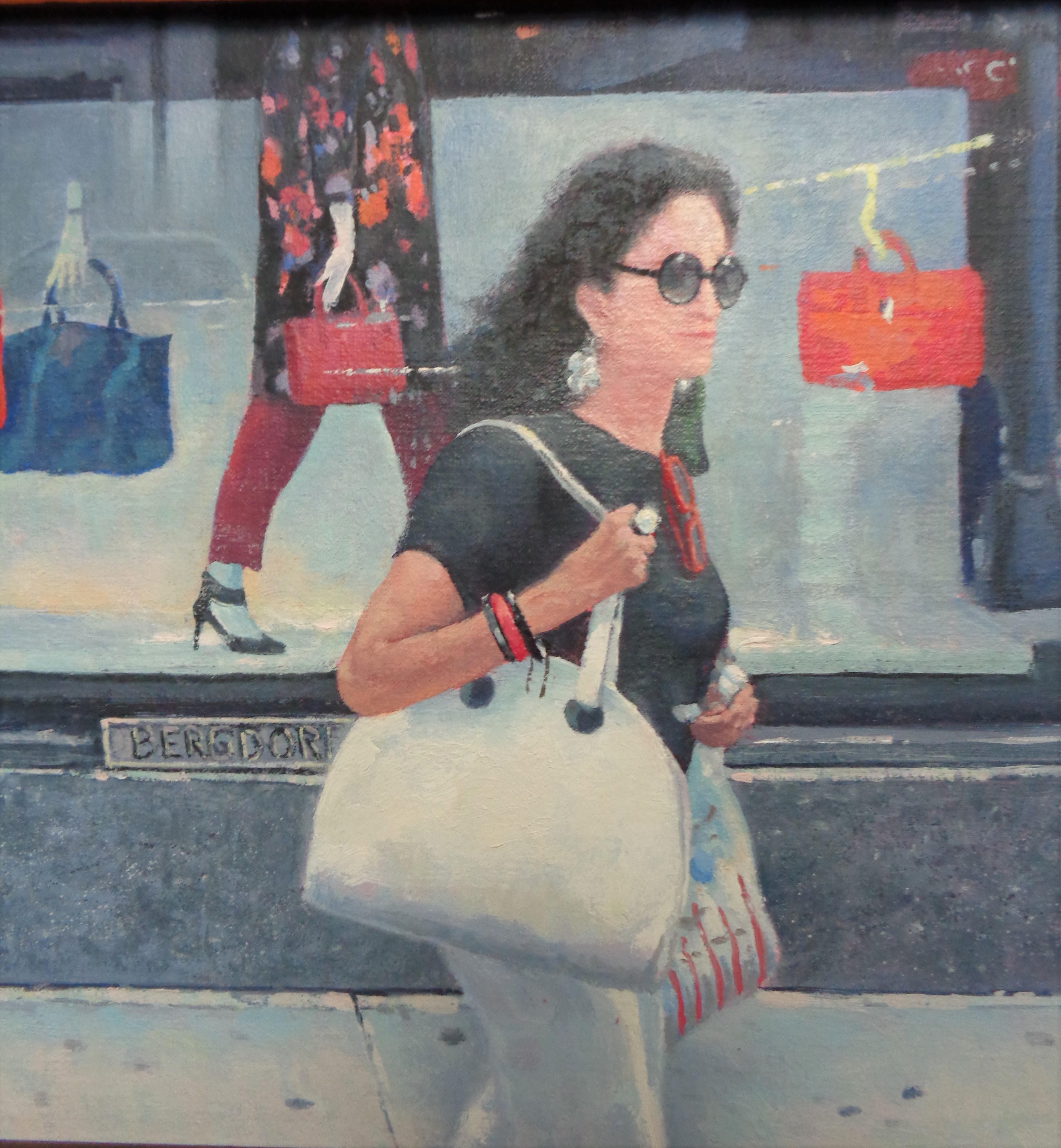 Peinture à l'huile Michael Budden 5th Ave Elegence & Bergdorf Goodmans en vente 1