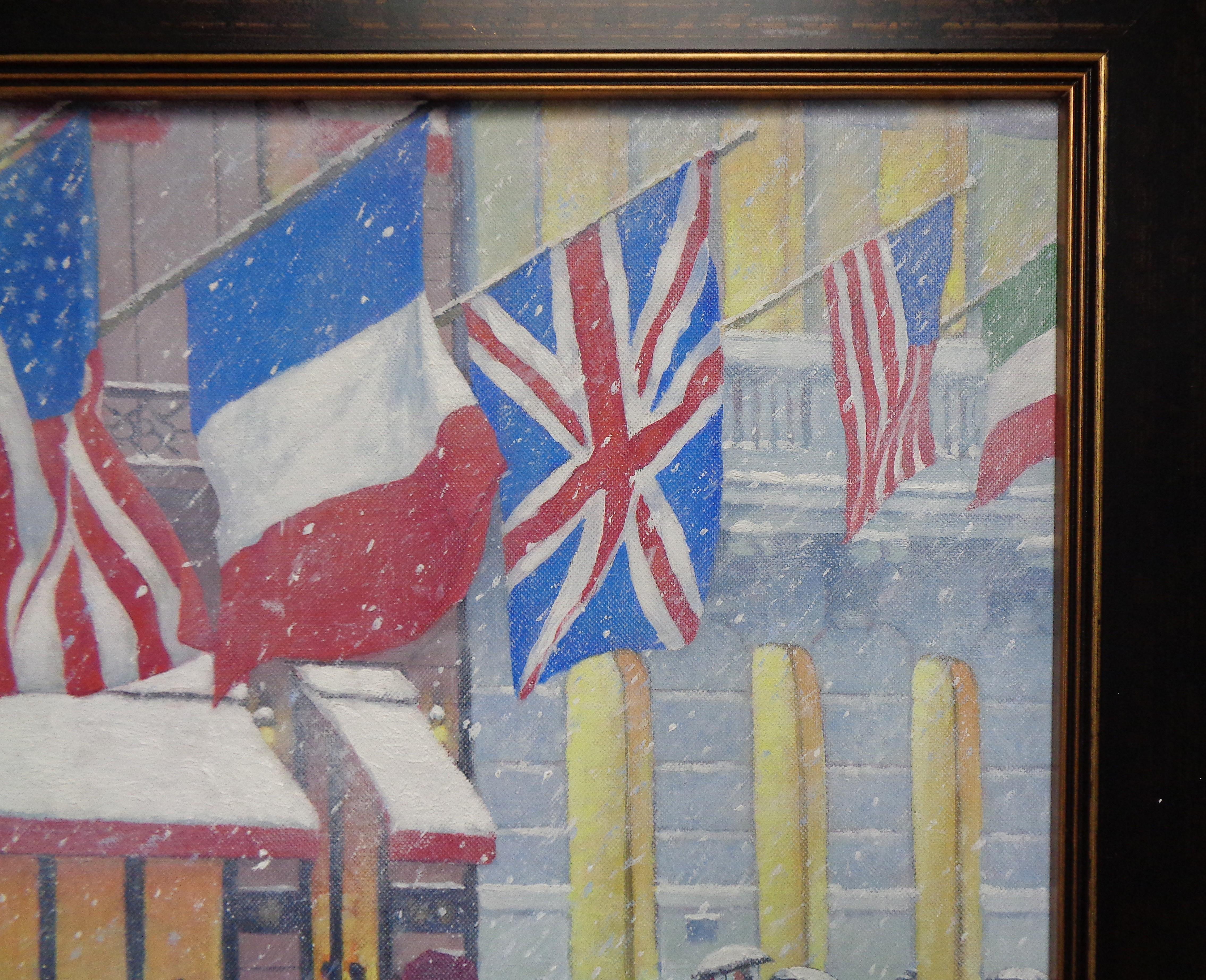 New York City Oil Painting Michael Budden 5th Avenue Winter Cartier For Sale 2