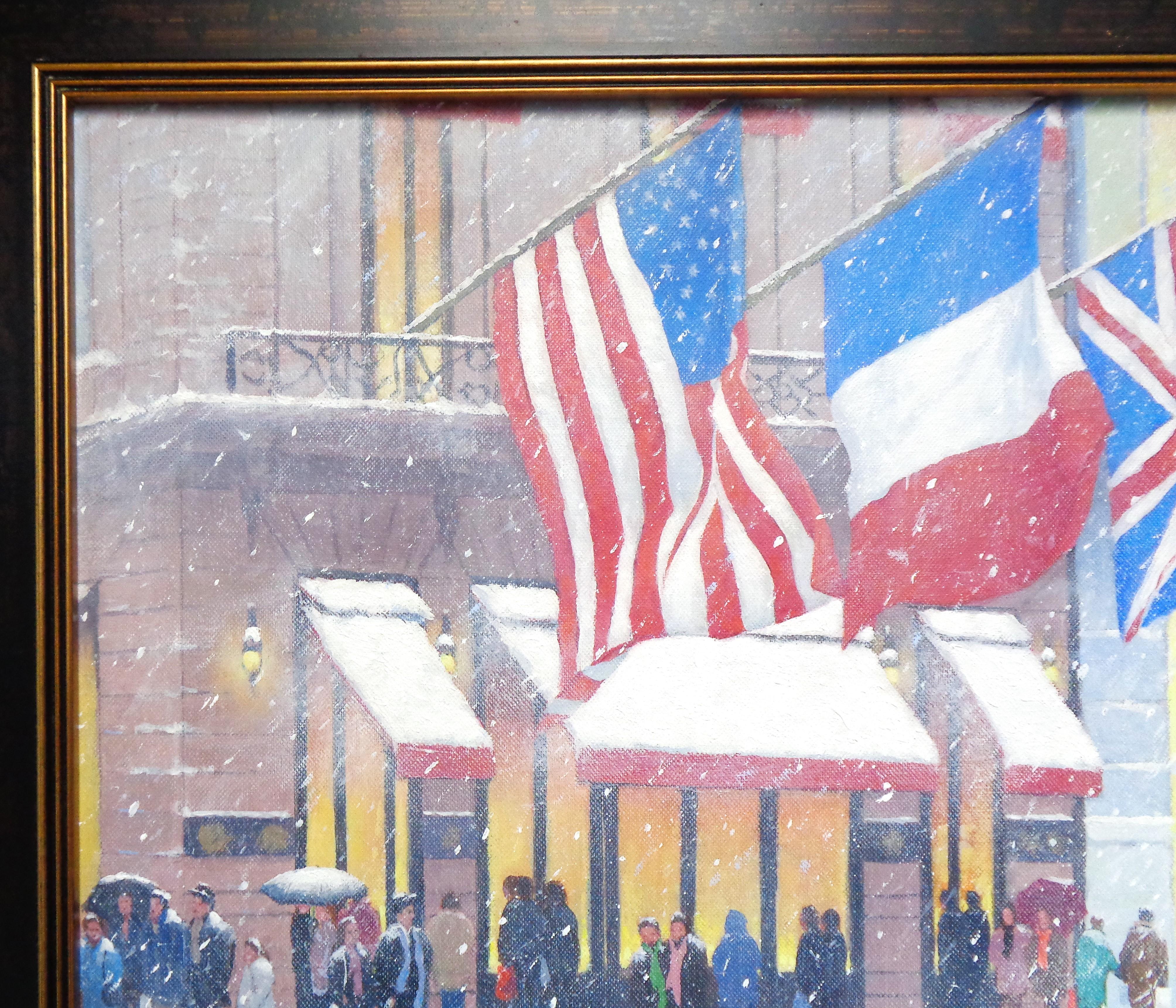 New York City Oil Painting Michael Budden 5th Avenue Winter Cartier For Sale 3