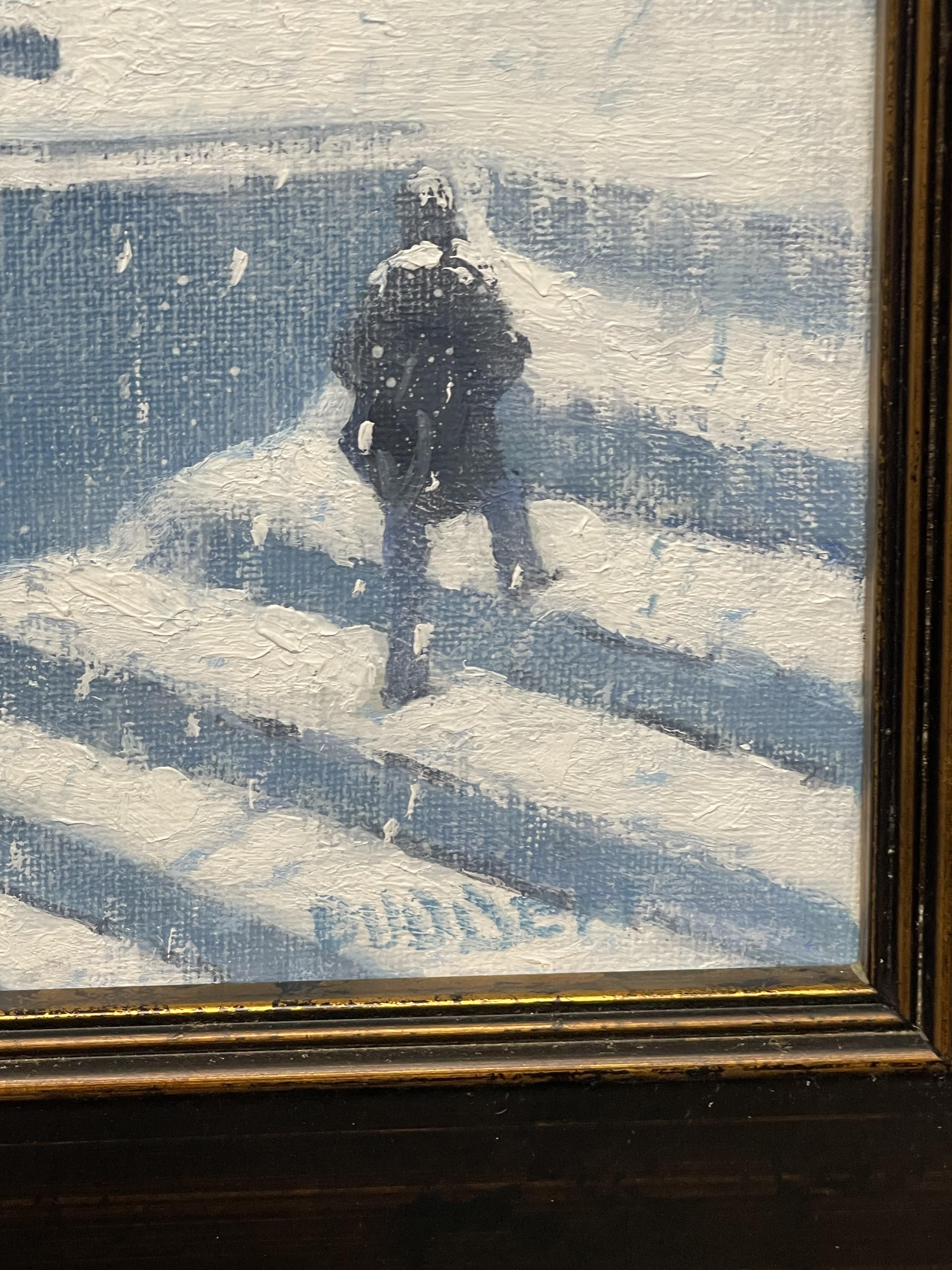 New York City Snow Flags Pittura ad olio Michael Budden Winter On Wall Street in vendita 7