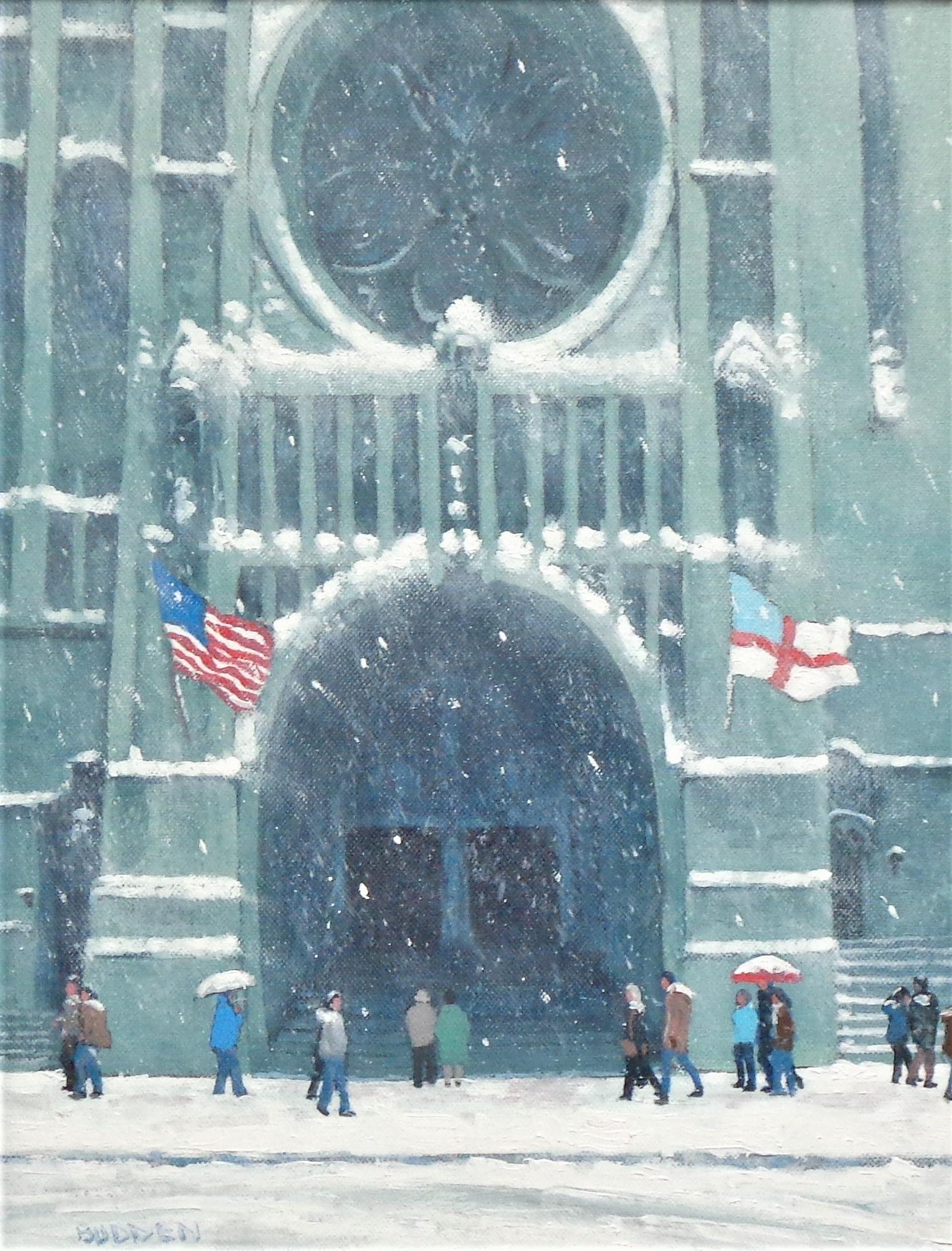 Nueva York Pintura al óleo Michael Budden 5ª Avenida Invierno Iglesia de Santo Tomás en venta 1