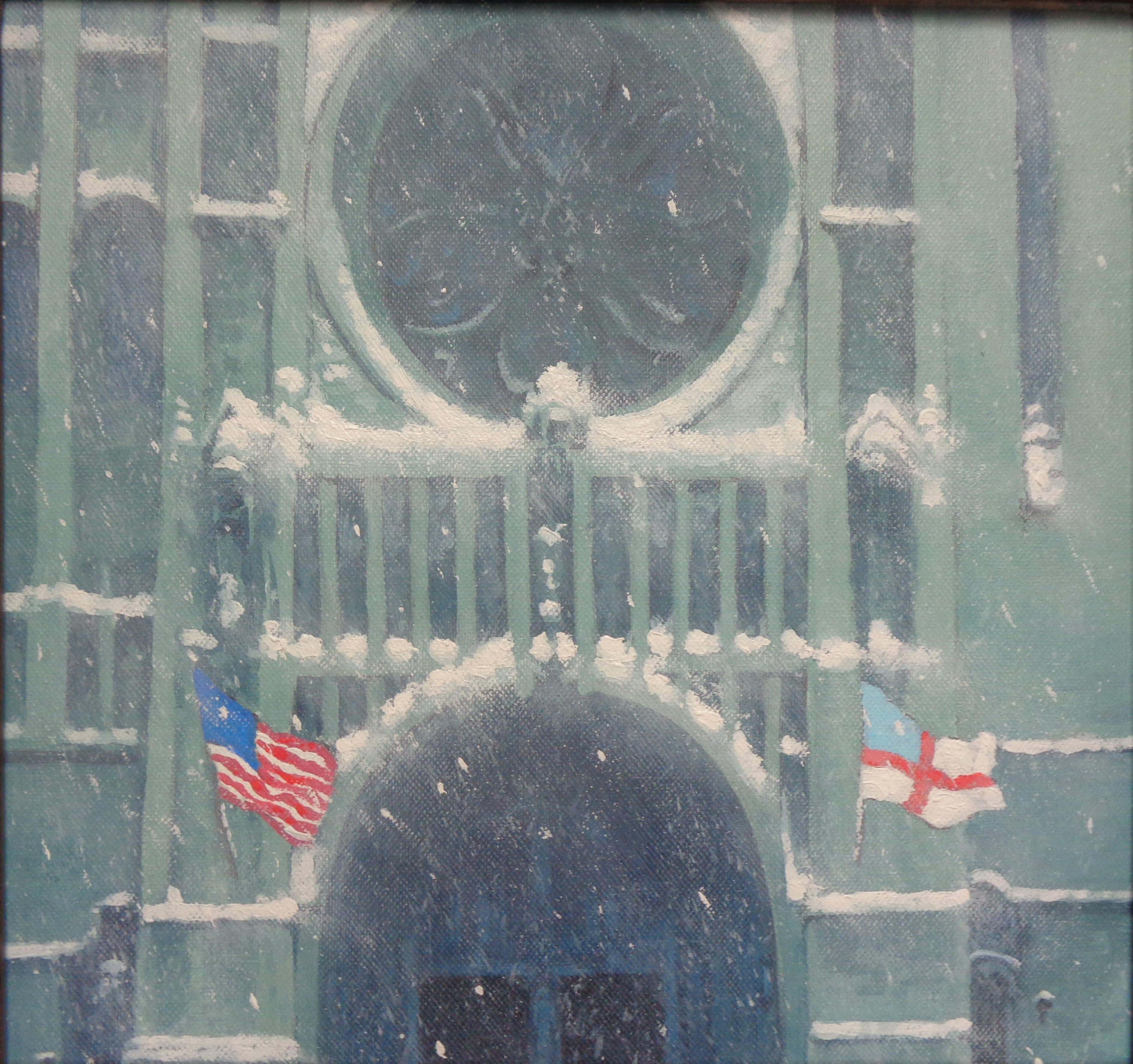 Nueva York Pintura al óleo Michael Budden 5ª Avenida Invierno Iglesia de Santo Tomás en venta 2
