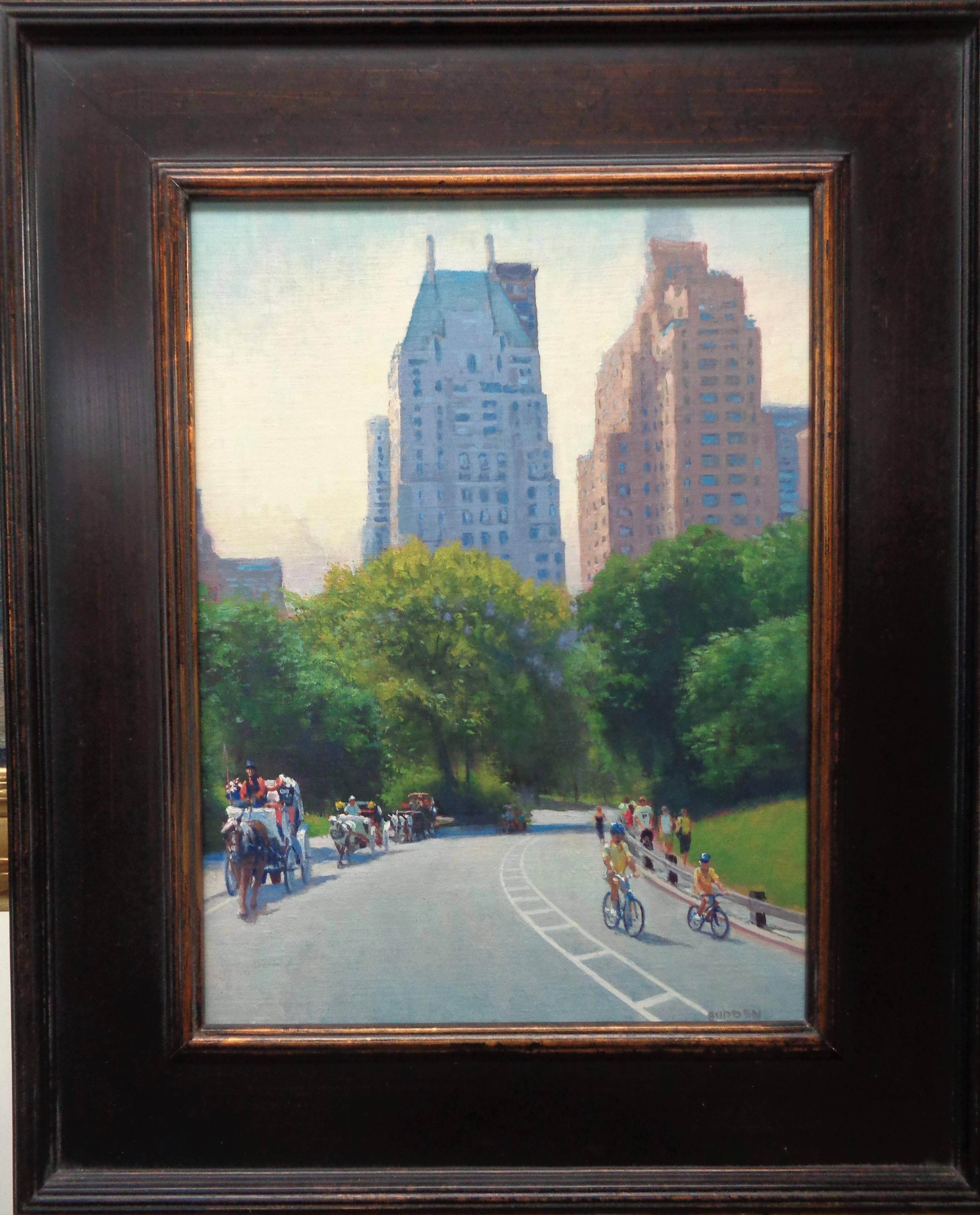 Summertime, Central Park
oil/panel
16 x 12 unframed, 22.38 x 18.5 framed
Summertime, Central Park is an oil painting on canvas panel by award winning contemporary artist Michael Budden. Summer is not the usual time NYC is depicted and that is one
