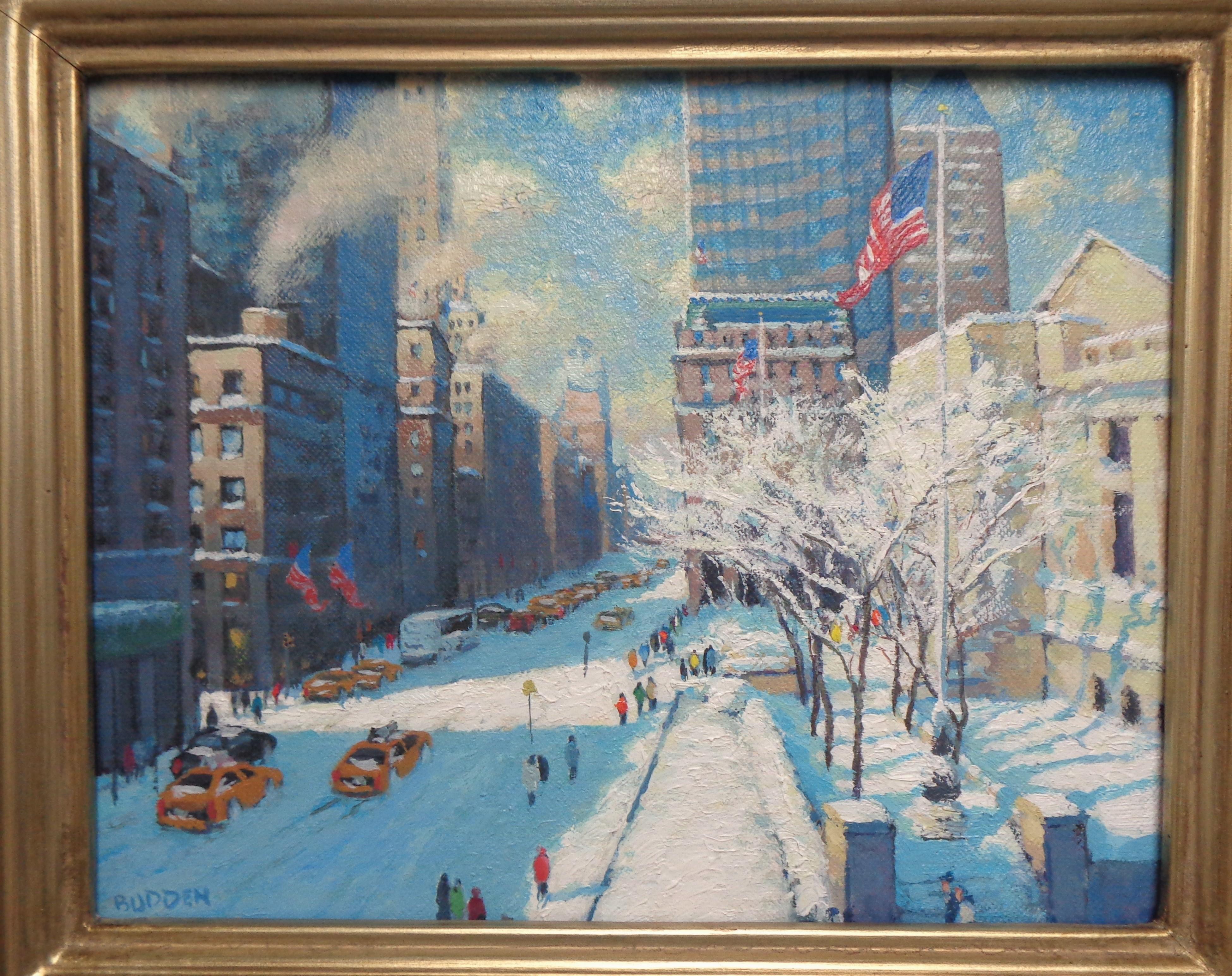 New York City Oil Painting Michael Budden Winter Afternoon Public Library For Sale 1