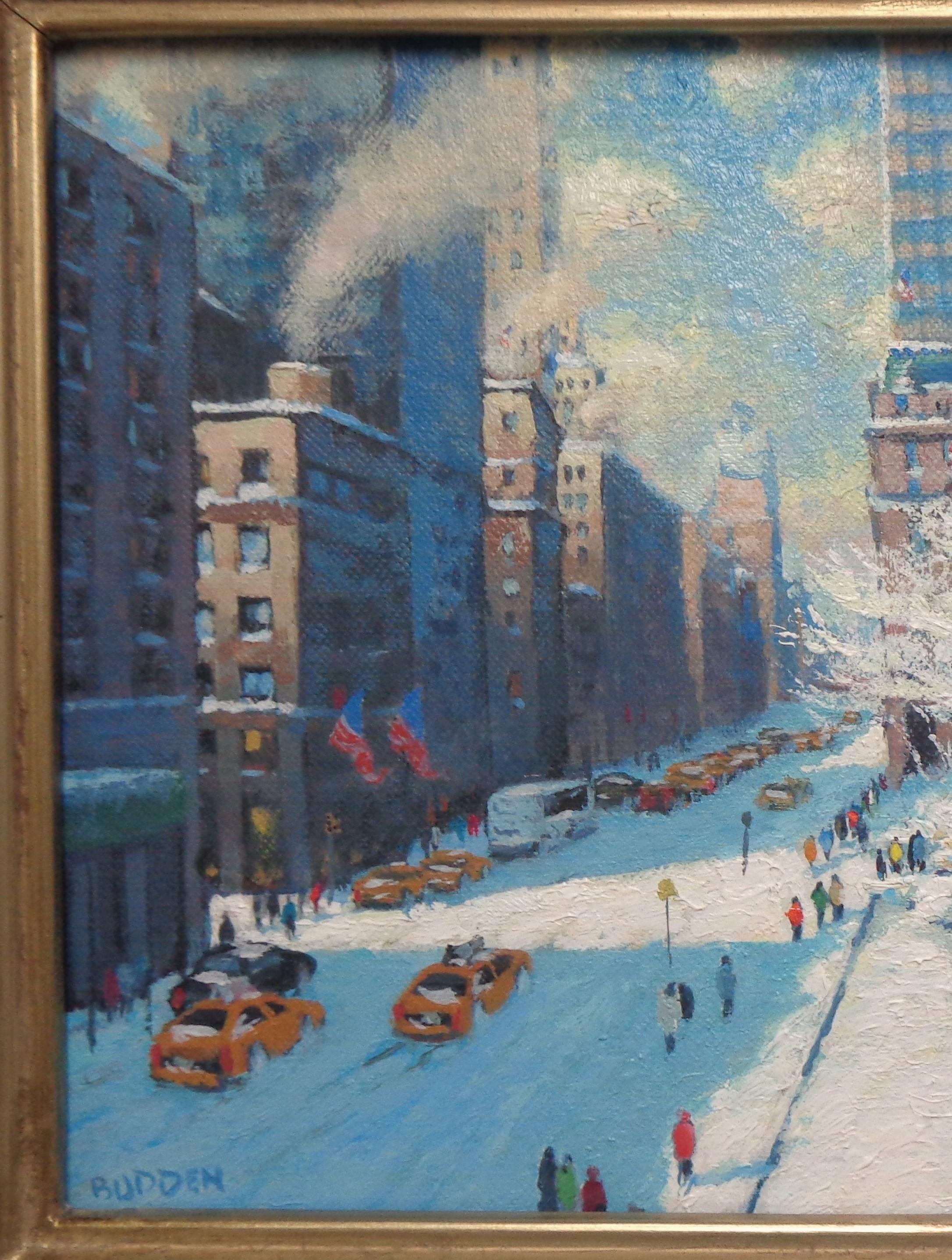  New York City Oil Painting Michael Budden Winter Afternoon Public Library For Sale 2
