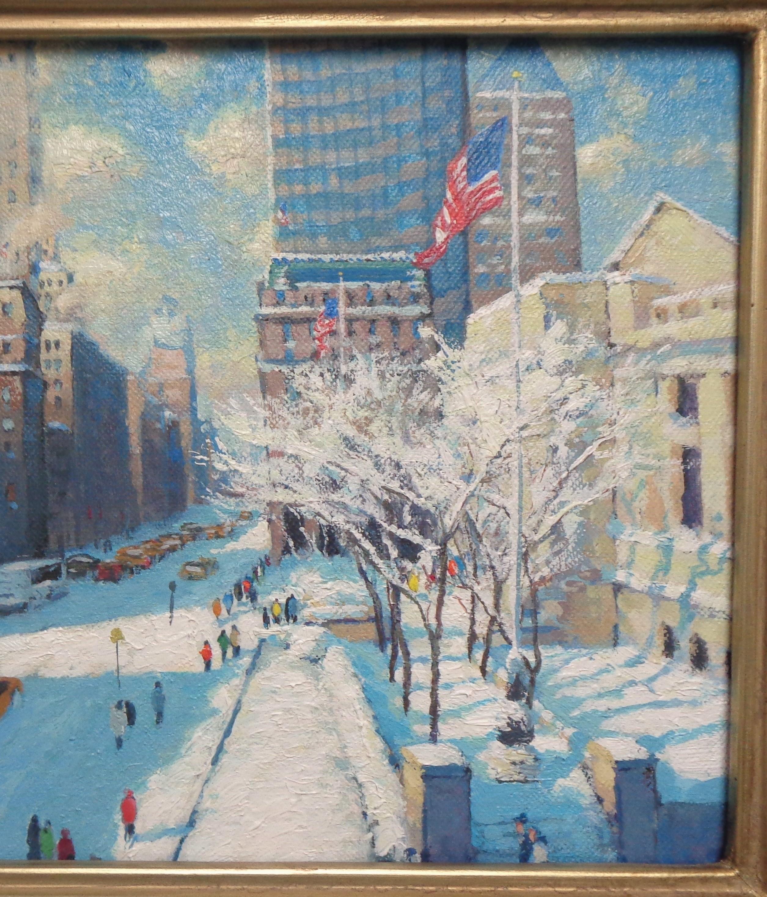  New York City Oil Painting Michael Budden Winter Afternoon Public Library For Sale 3