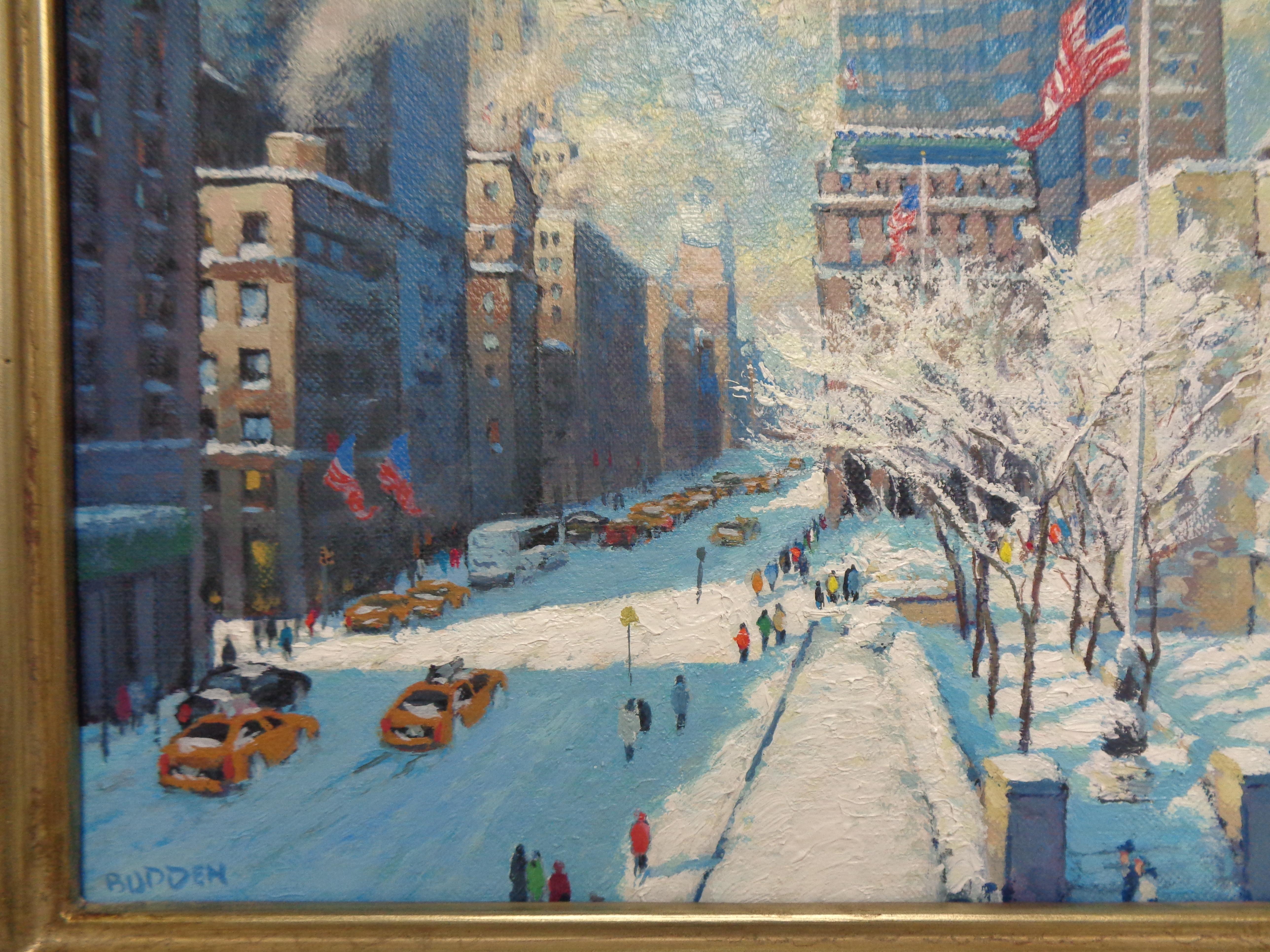 New York City Oil Painting Michael Budden Winter Afternoon Public Library For Sale 4