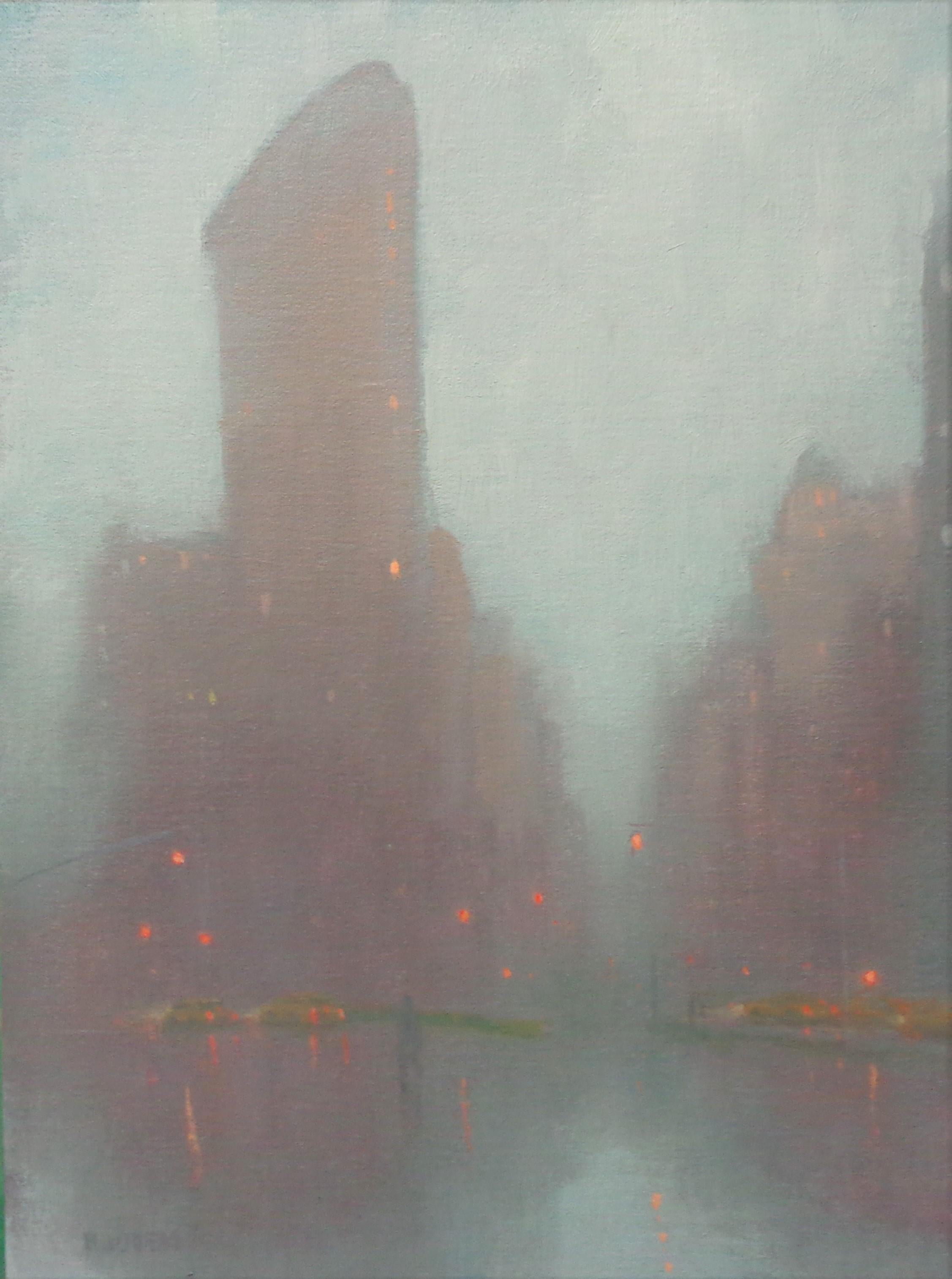  Gemälde Michael Budden Rainy Day Fog Flatiron Building, New York City im Angebot 1