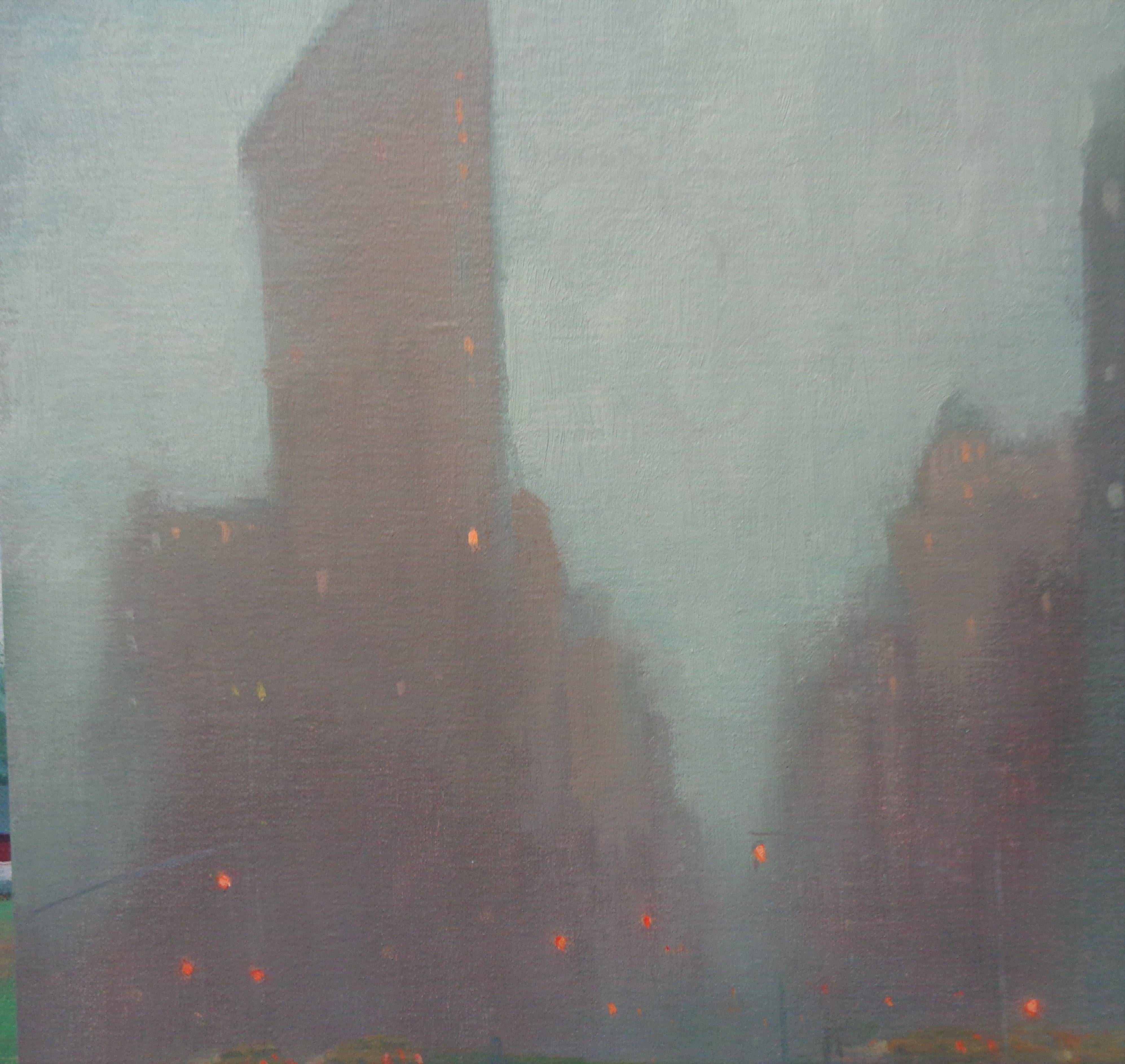  New York City Painting Michael Budden Rainy Day Fog Flatiron Building For Sale 3