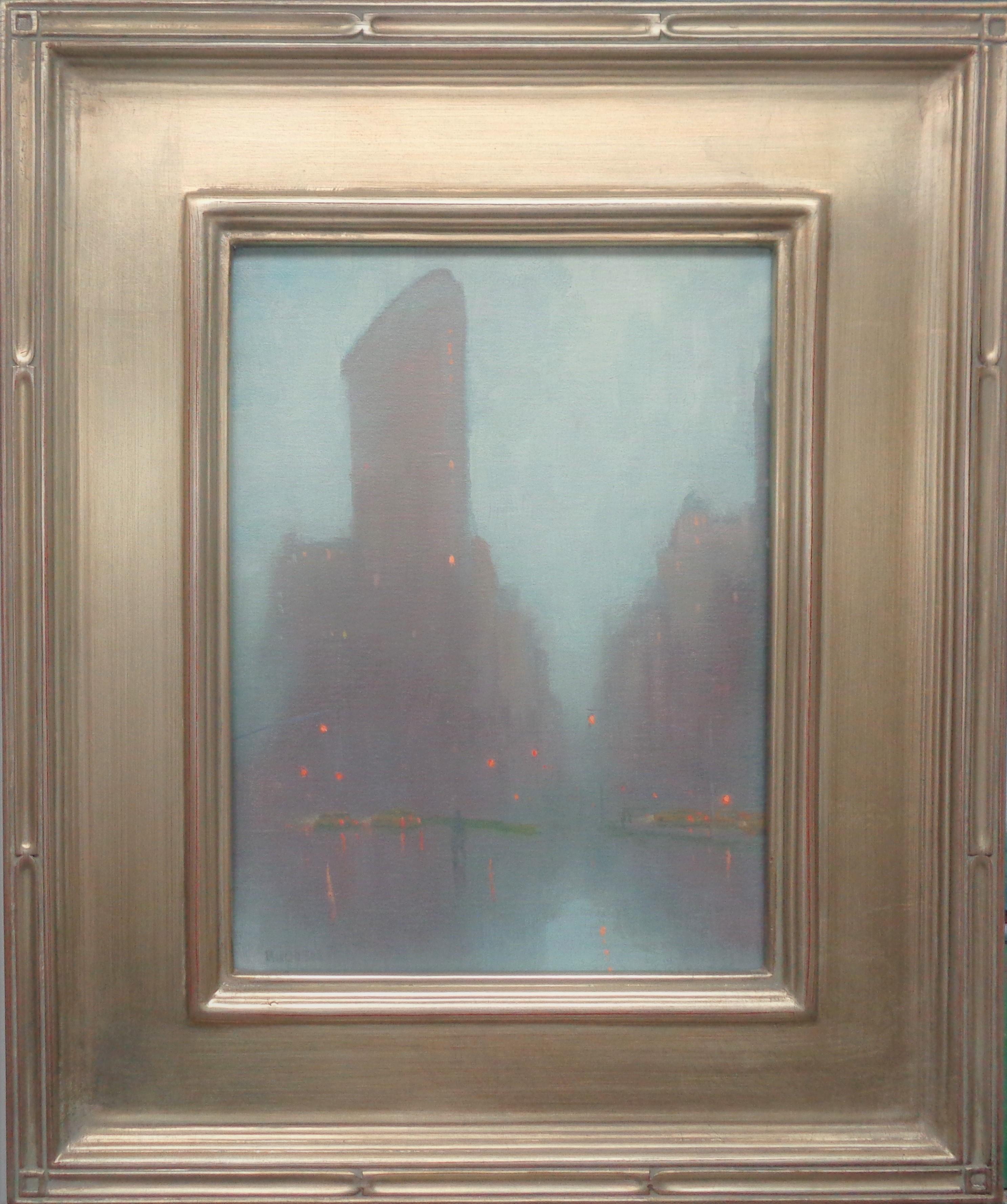 Rainy Day Fog, Flatiron Building
oil/panel  12 x 9 unframed, 18.5 x 15.5 framed

Rainy Day Fog, Flatiron is an oil painting on canvas by award winning contemporary artist Michael Budden that showcases a beautiful moody impressionistic oil painting