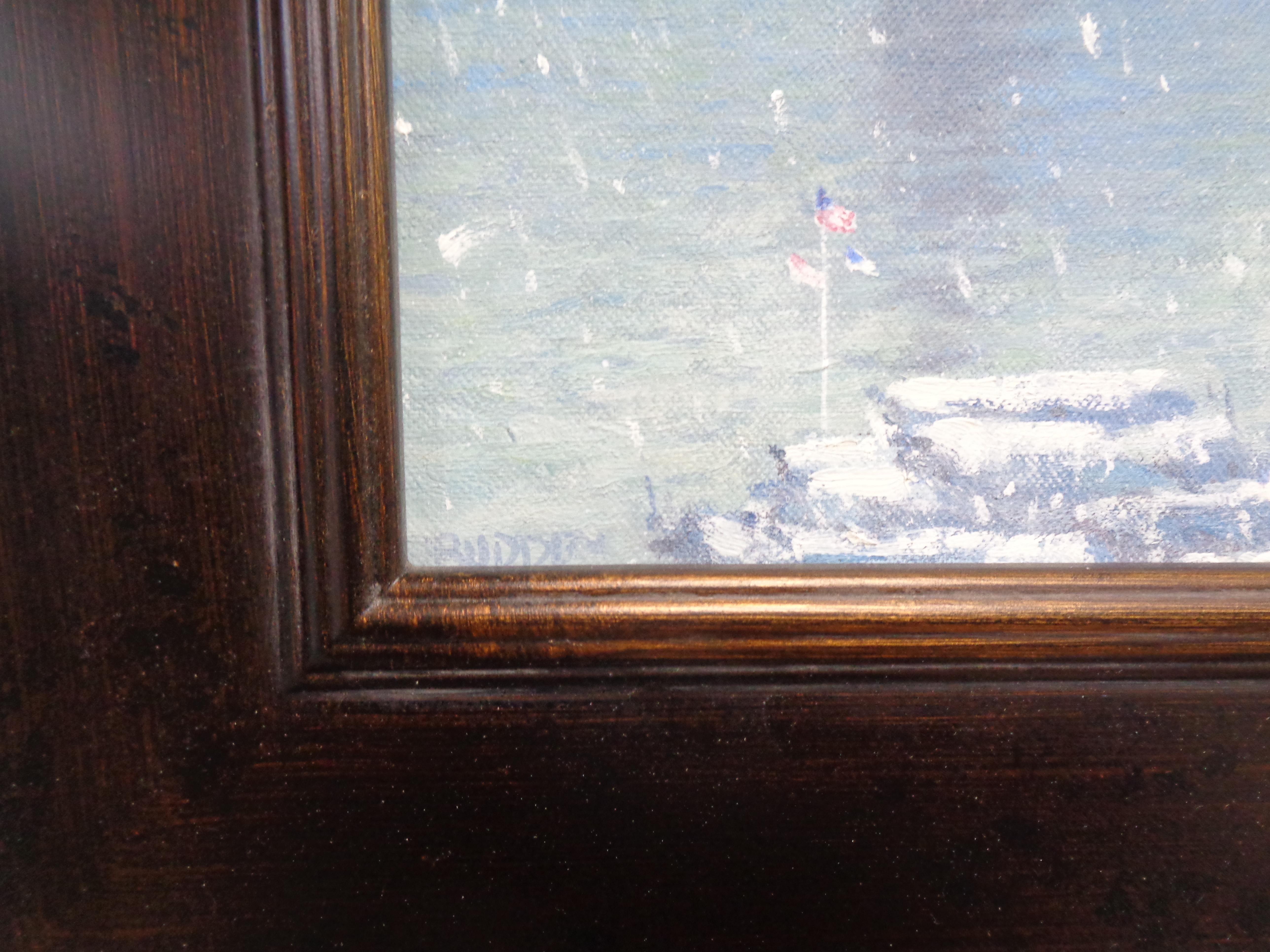 New York City Painting Winter Snow Brooklyn Bridge by Michael Budden Ferry Boat For Sale 6