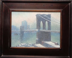 New York City Painting Winter Snow Brooklyn Bridge by Michael Budden Ferry Boat