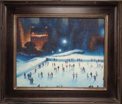  New York City Skating Painting Michael Budden Evening Lights Central Park