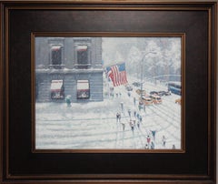 New York City Snow Oil Painting Michael Budden Above Cartier's Corner