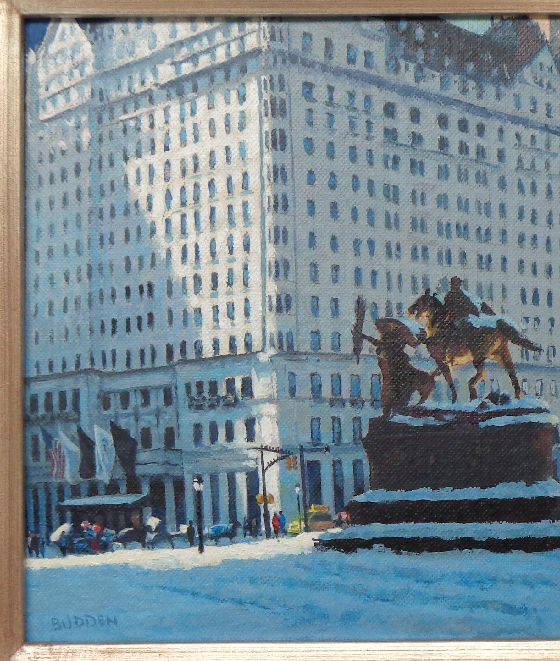  New York City Snow Painting Michael Budden Grand Army Plaza Central Park For Sale 1
