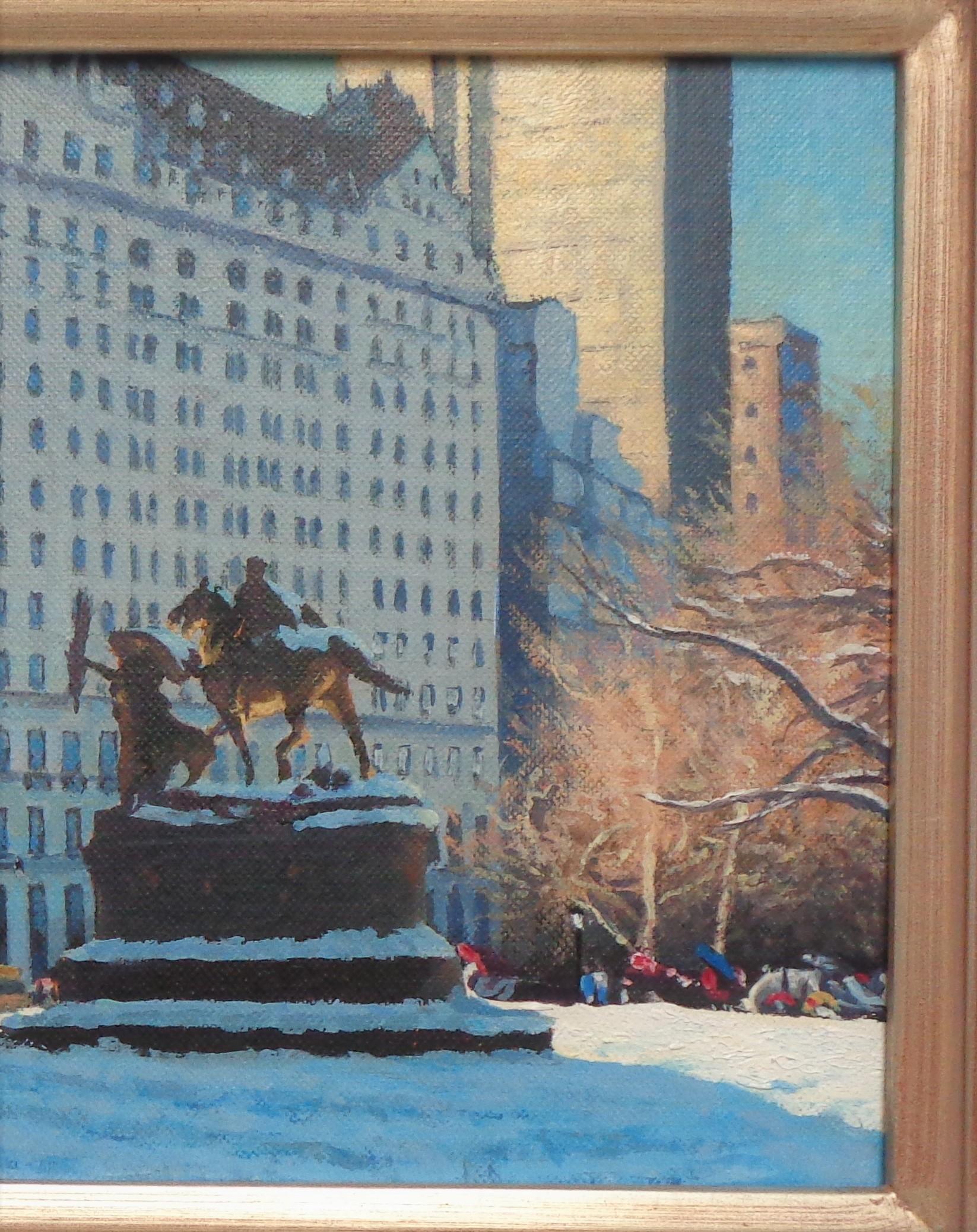  New York City Snow Painting Michael Budden Grand Army Plaza Central Park For Sale 3
