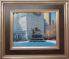 Vintage  New York City Snow Painting Michael Budden Grand Army Plaza Central Park