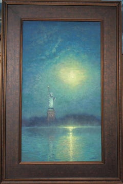New York City Statue Liberty Moon Light Painting Michael Budden Beacons Night