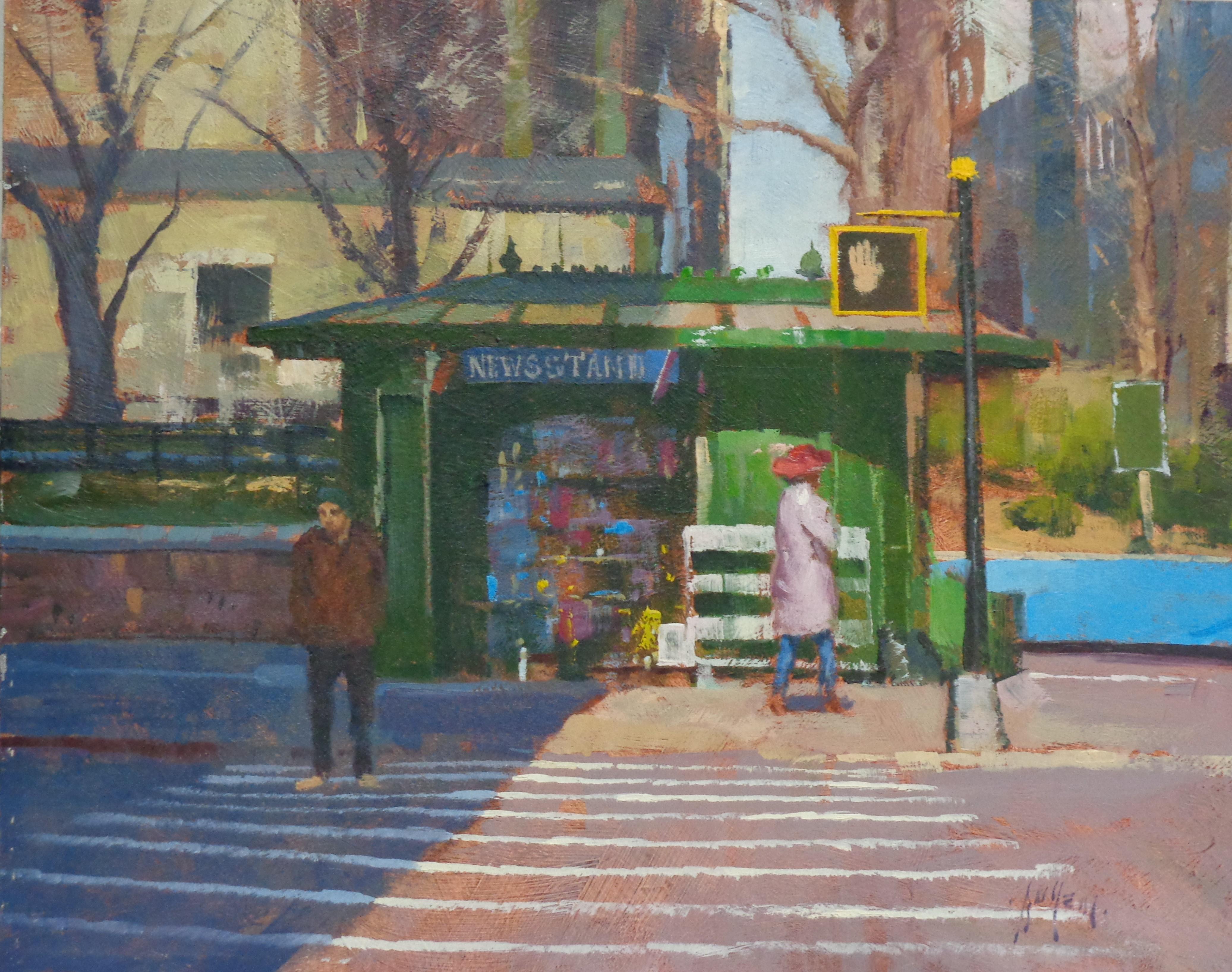 New York City Street Painting Paul Bachem News Stand For Sale 4