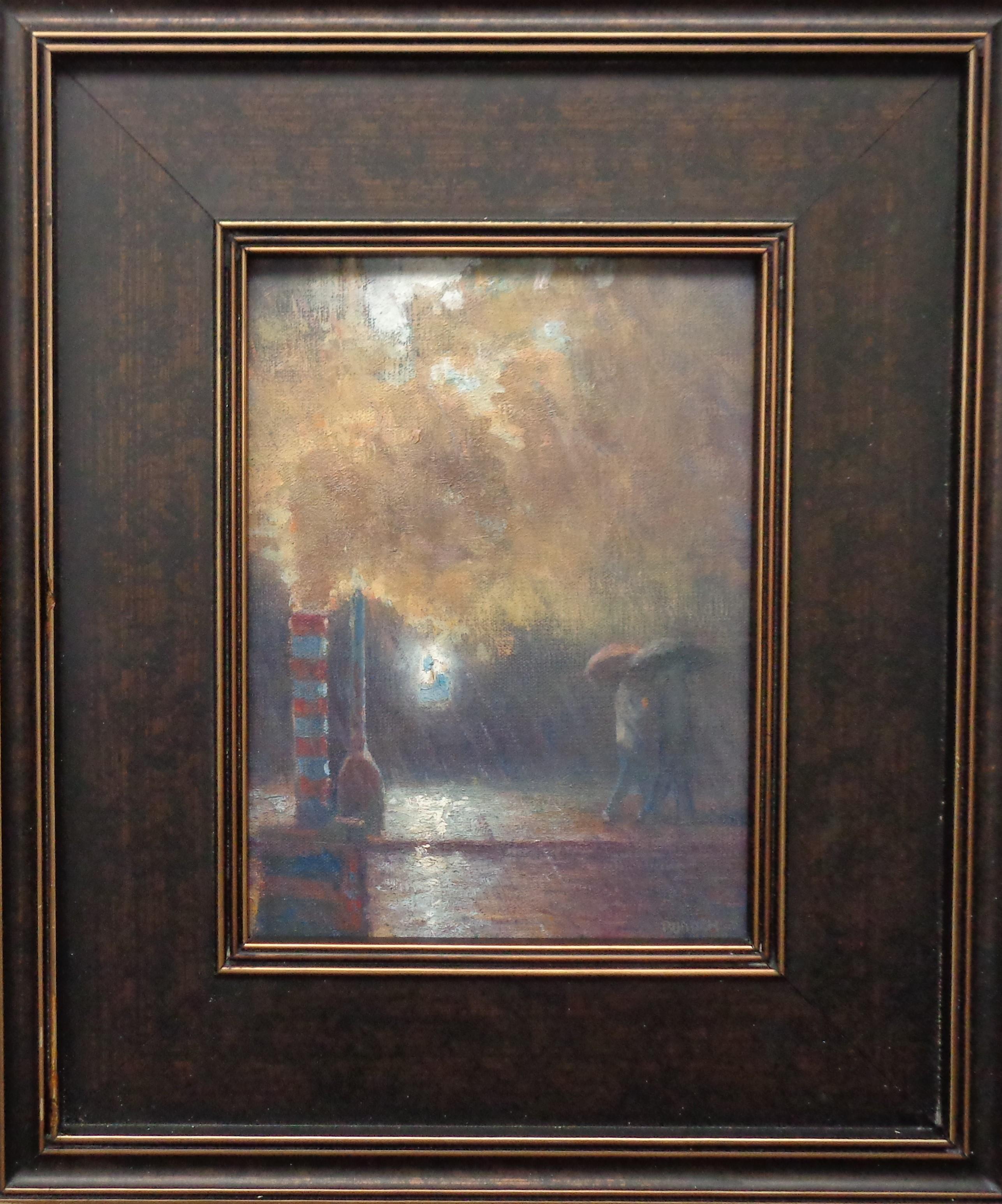  Mystisches Phantom
Öl/Platte
8x6 ungerahmt, 13,38 x 11,25 gerahmt
unterzeichnet LR
Mystical Phantom ist eine Ölgemälde-Studie auf Leinwand von dem preisgekrönten zeitgenössischen Künstler Michael Budden. Es ist ein "Theaterstück" über "Drama", das