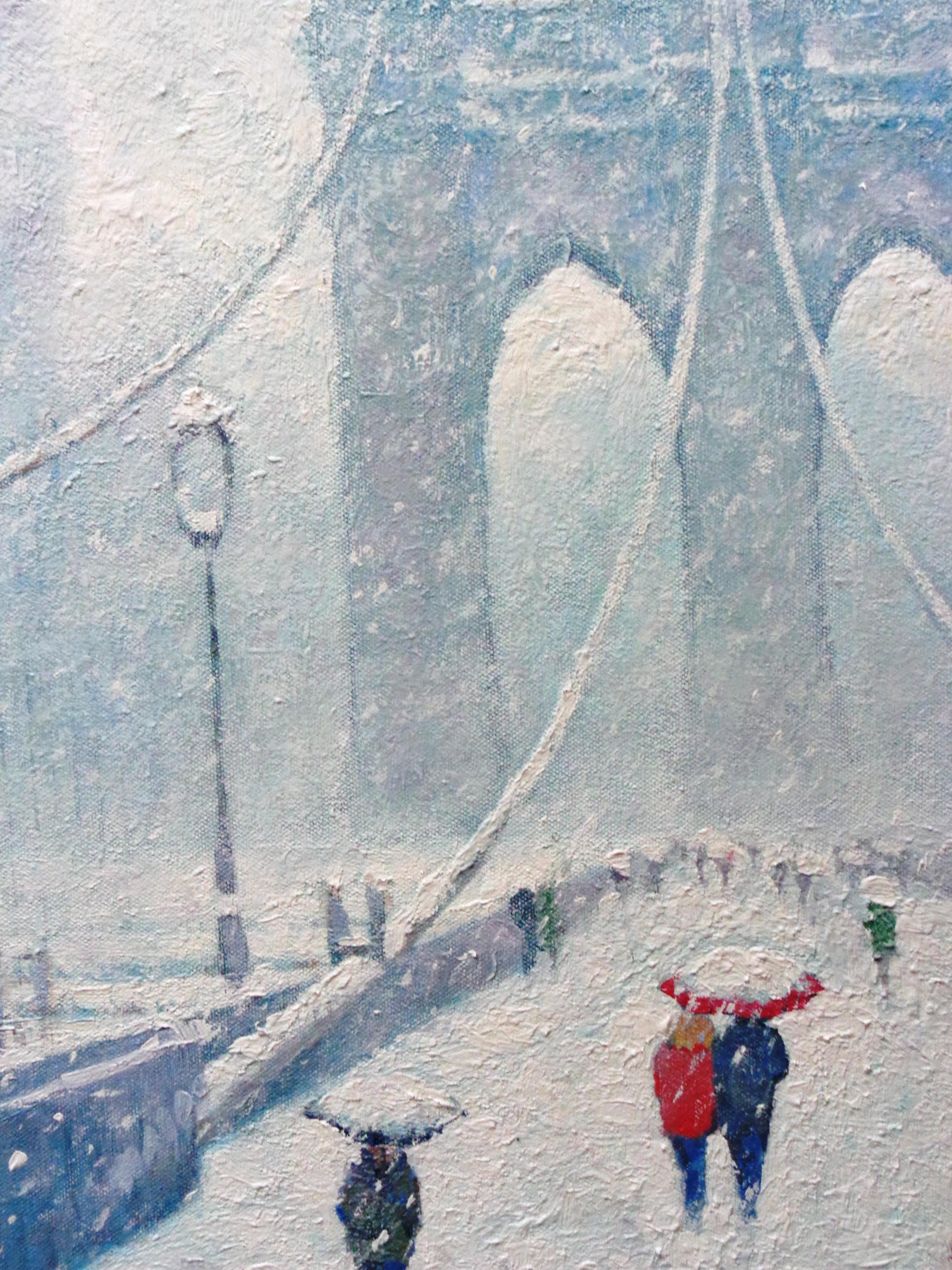Nueva York Pintura Urbana Invierno Puente de Brooklyn por Michael Budden en venta 3