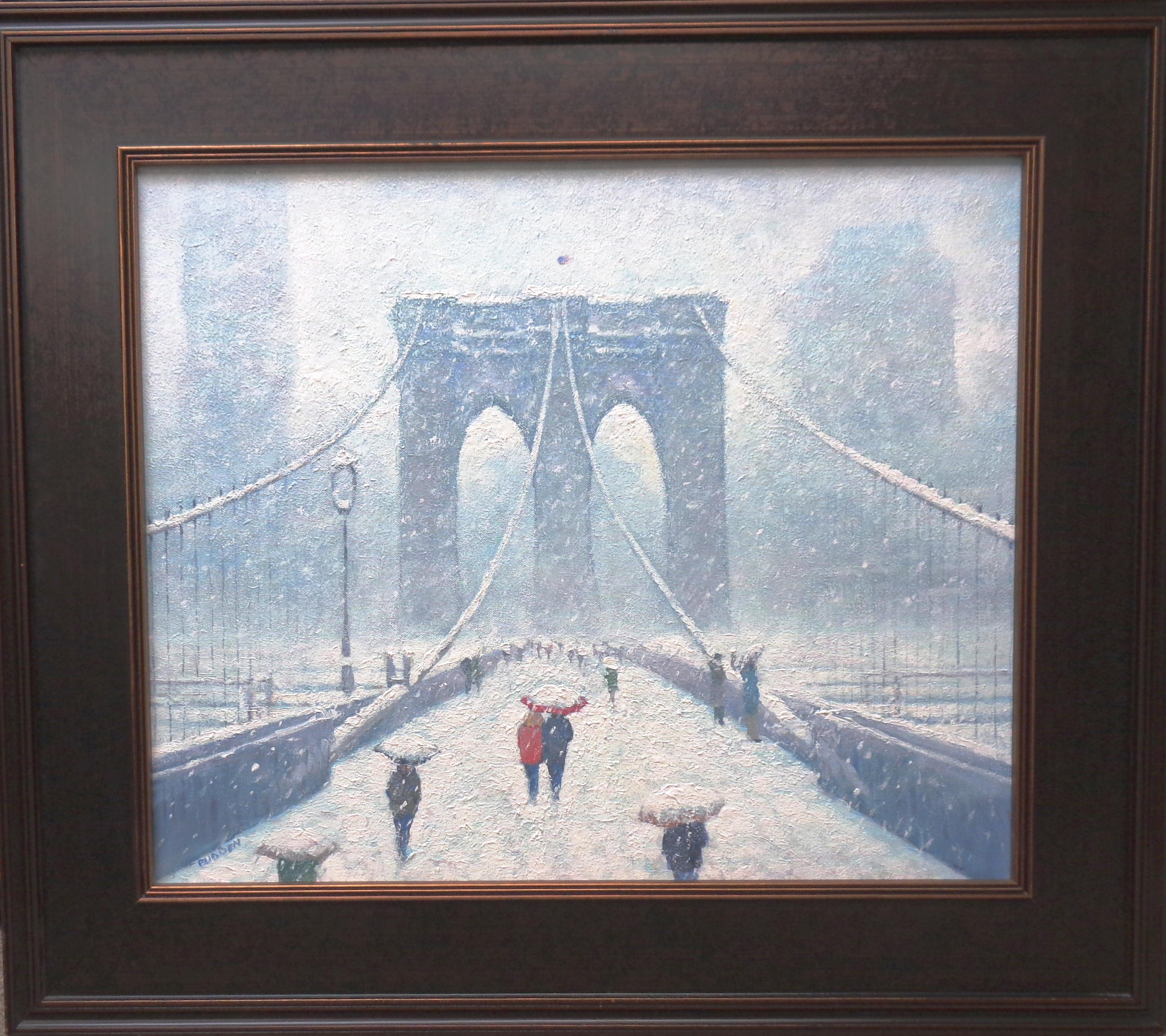 Un óleo sobre lienzo del galardonado artista contemporáneo Michael Budden que muestra la bulliciosa vida y el hermoso Puente de Brooklyn en invierno. La imagen mide 20 x 24 y 28 x 31,75 enmarcada. 
DECLARACIÓN DEL ARTISTA
Llevo en el negocio del