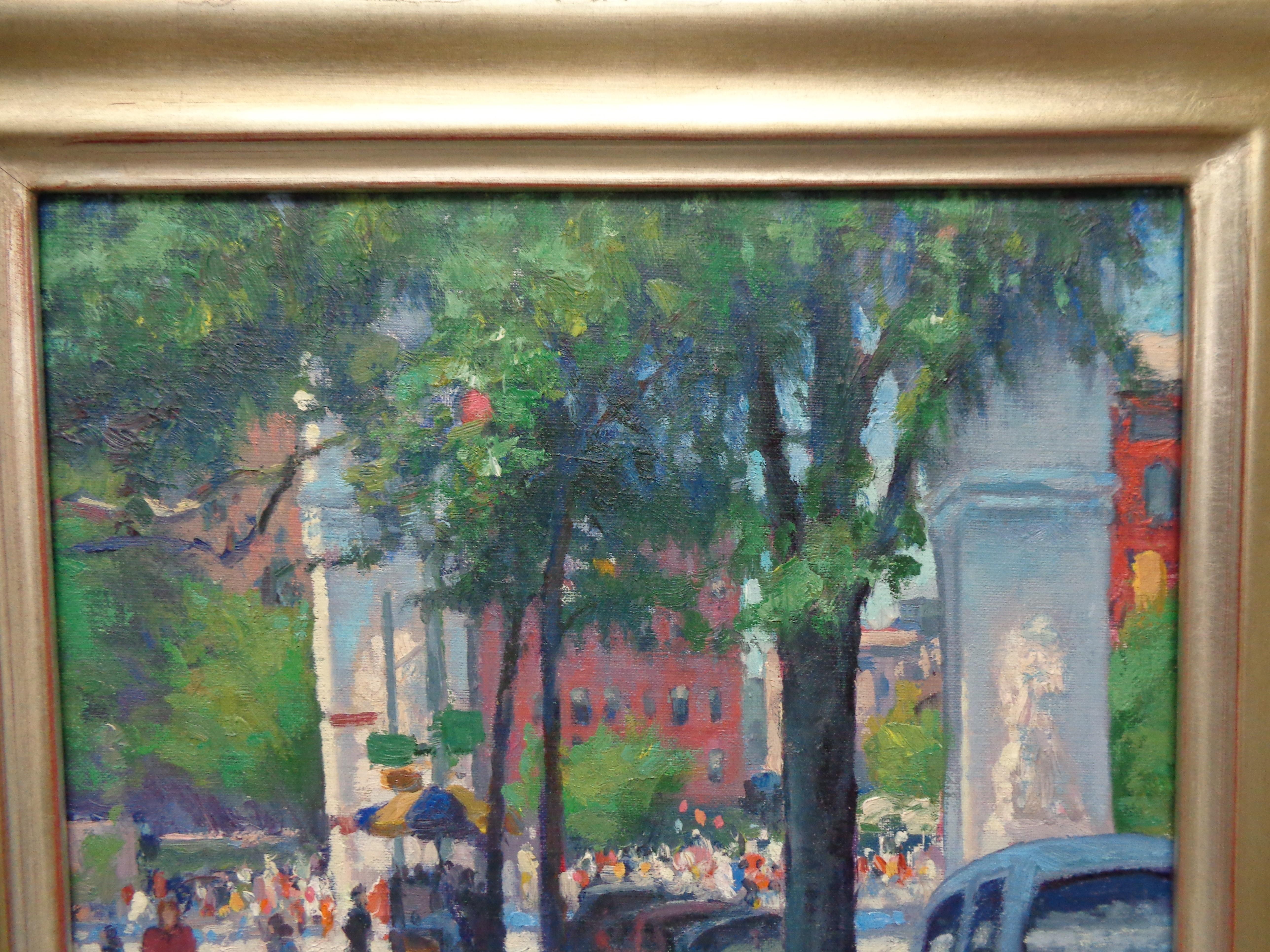 New York City Washington Square Spring 5th Avenue Pittura a olio Michael Budden in vendita 1