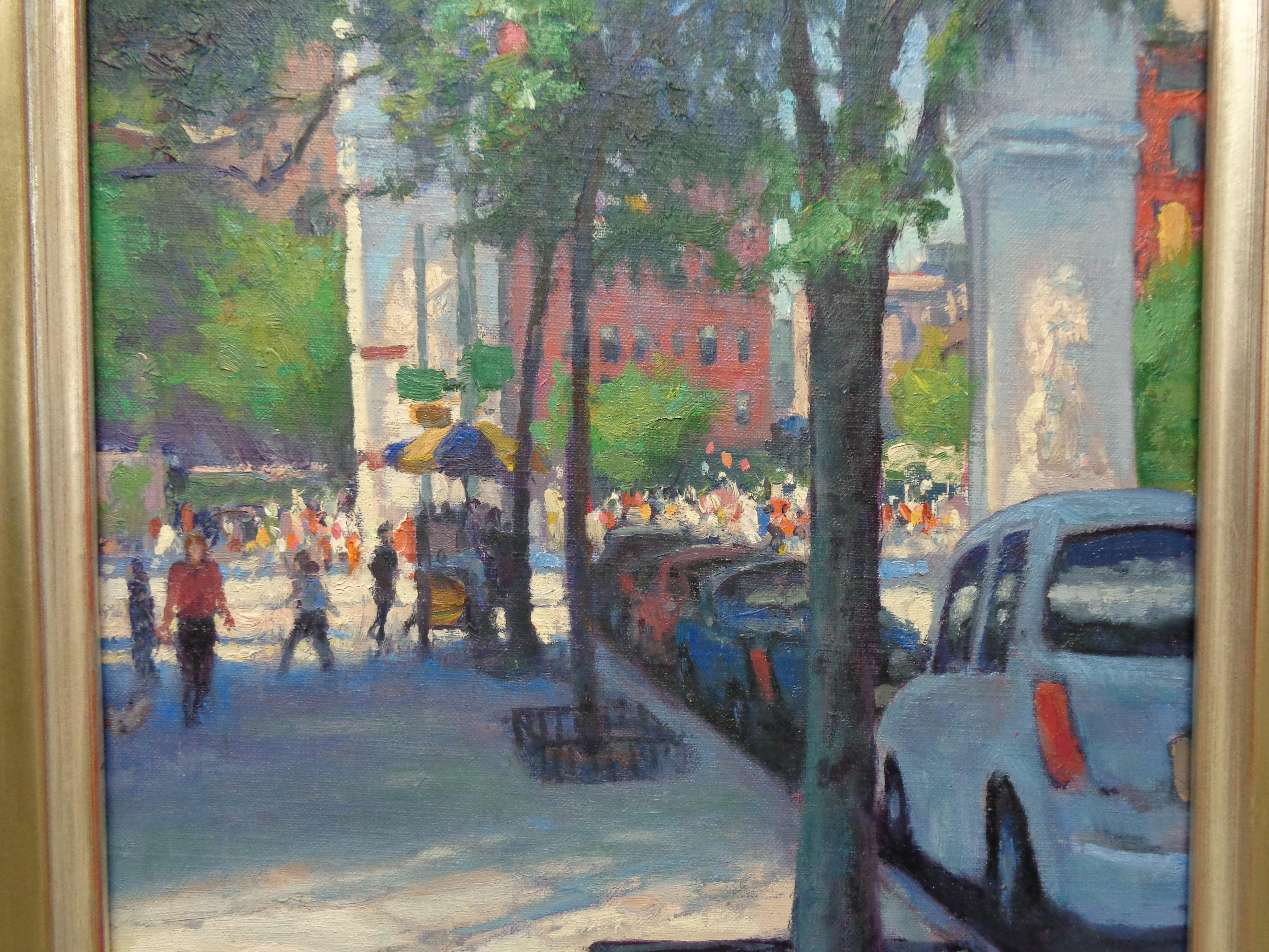 New York City Washington Square Spring 5th Avenue Pittura a olio Michael Budden in vendita 2